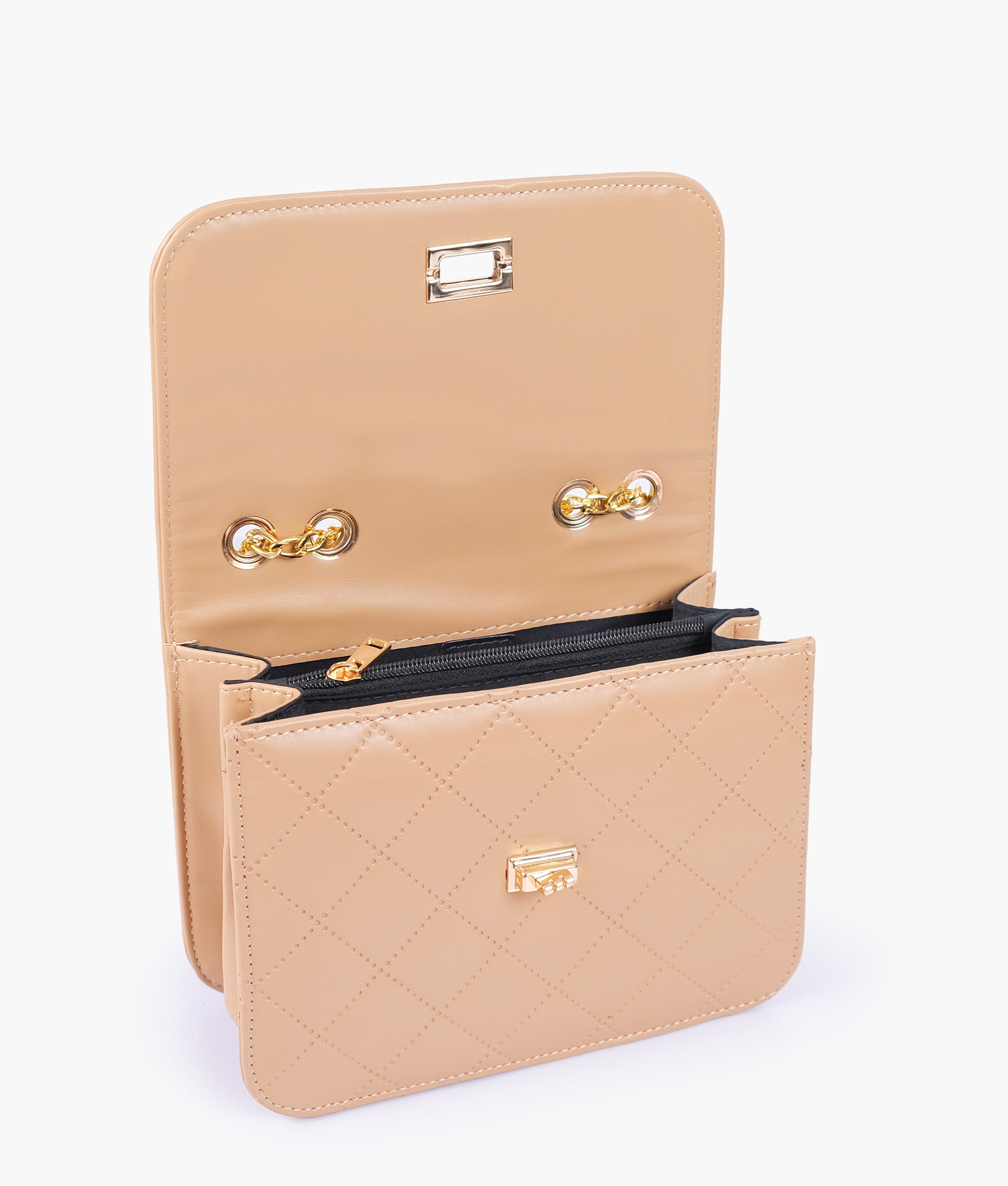 RTW Creation - Beige quilted chain cross-body bag