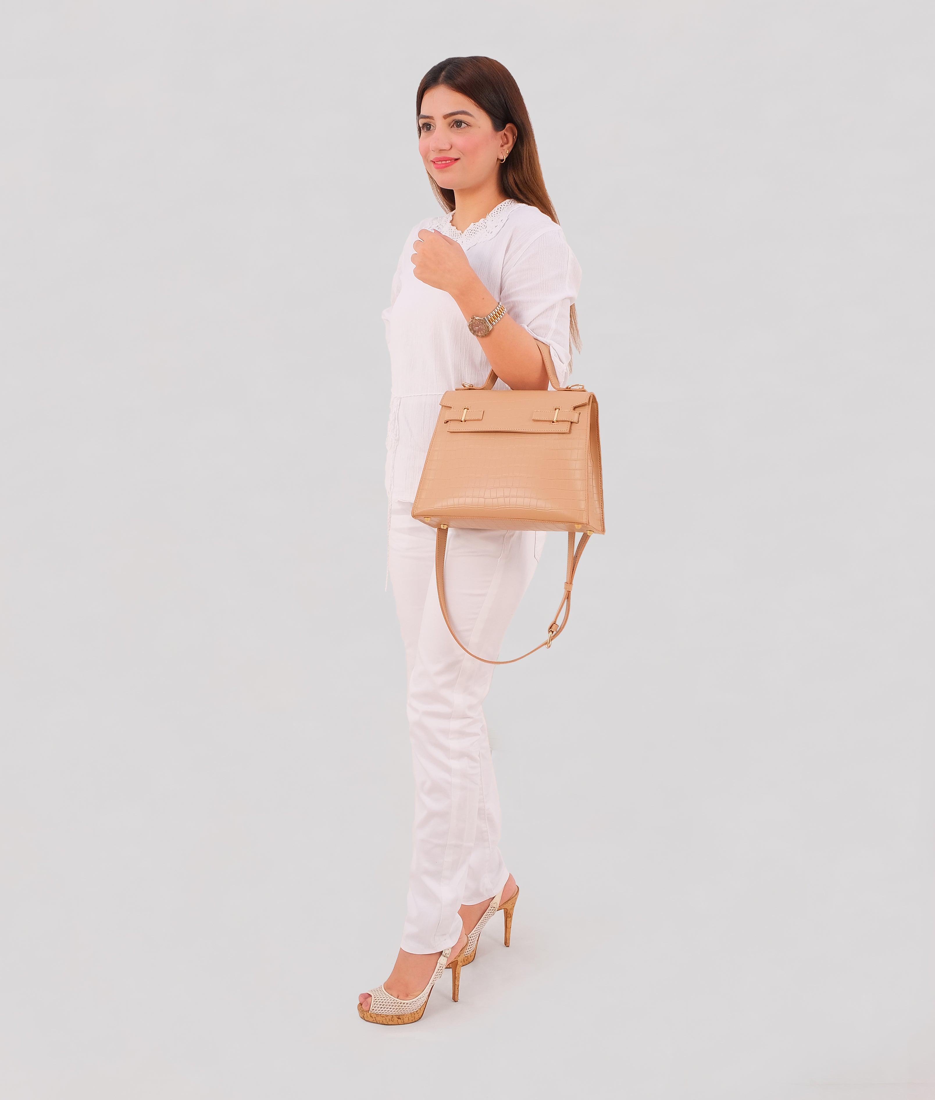 RTW Creation - Beige top-handle crocodile mini bag