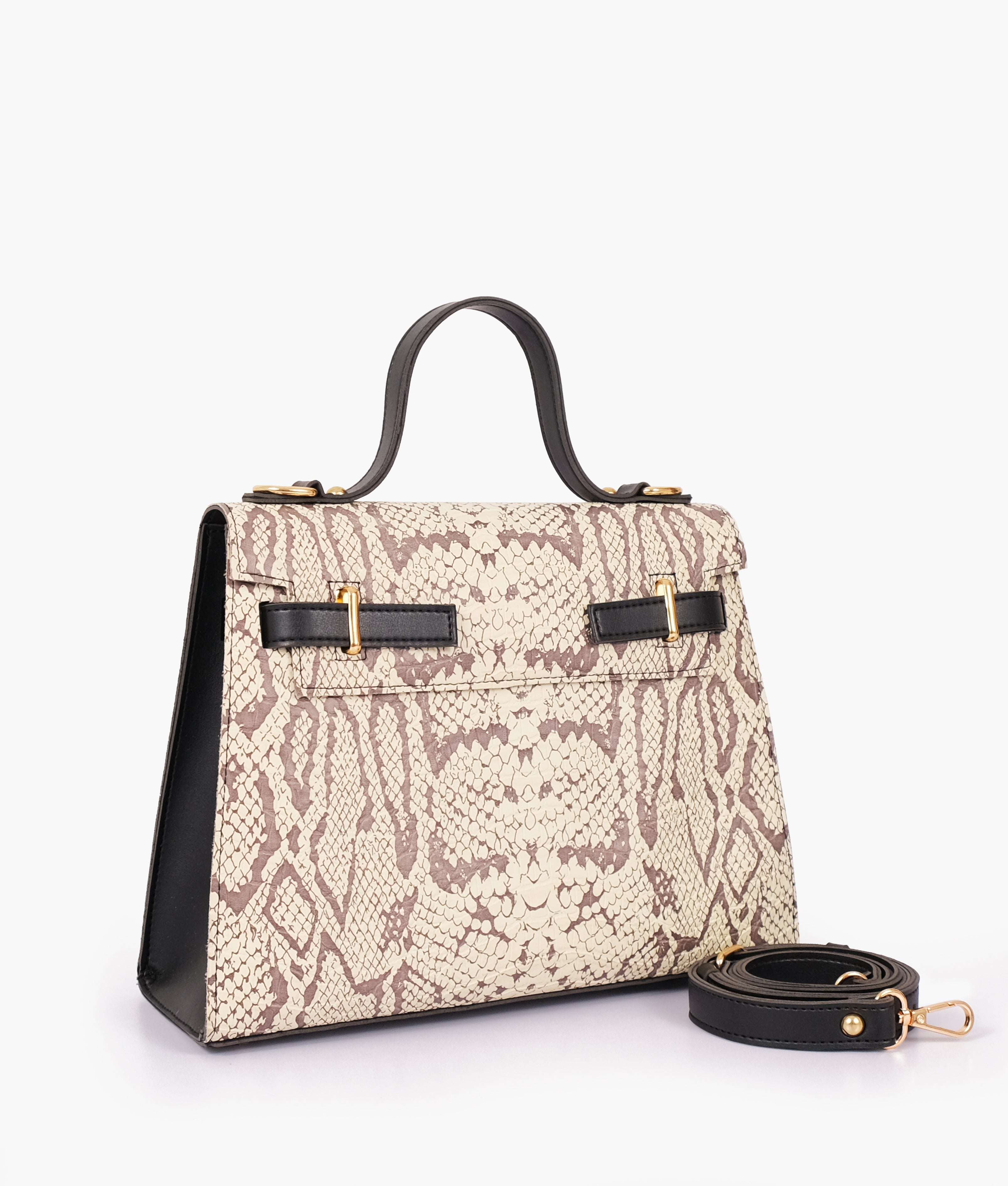 RTW Creation - Black and white crocodile cross-body bag with top-handle