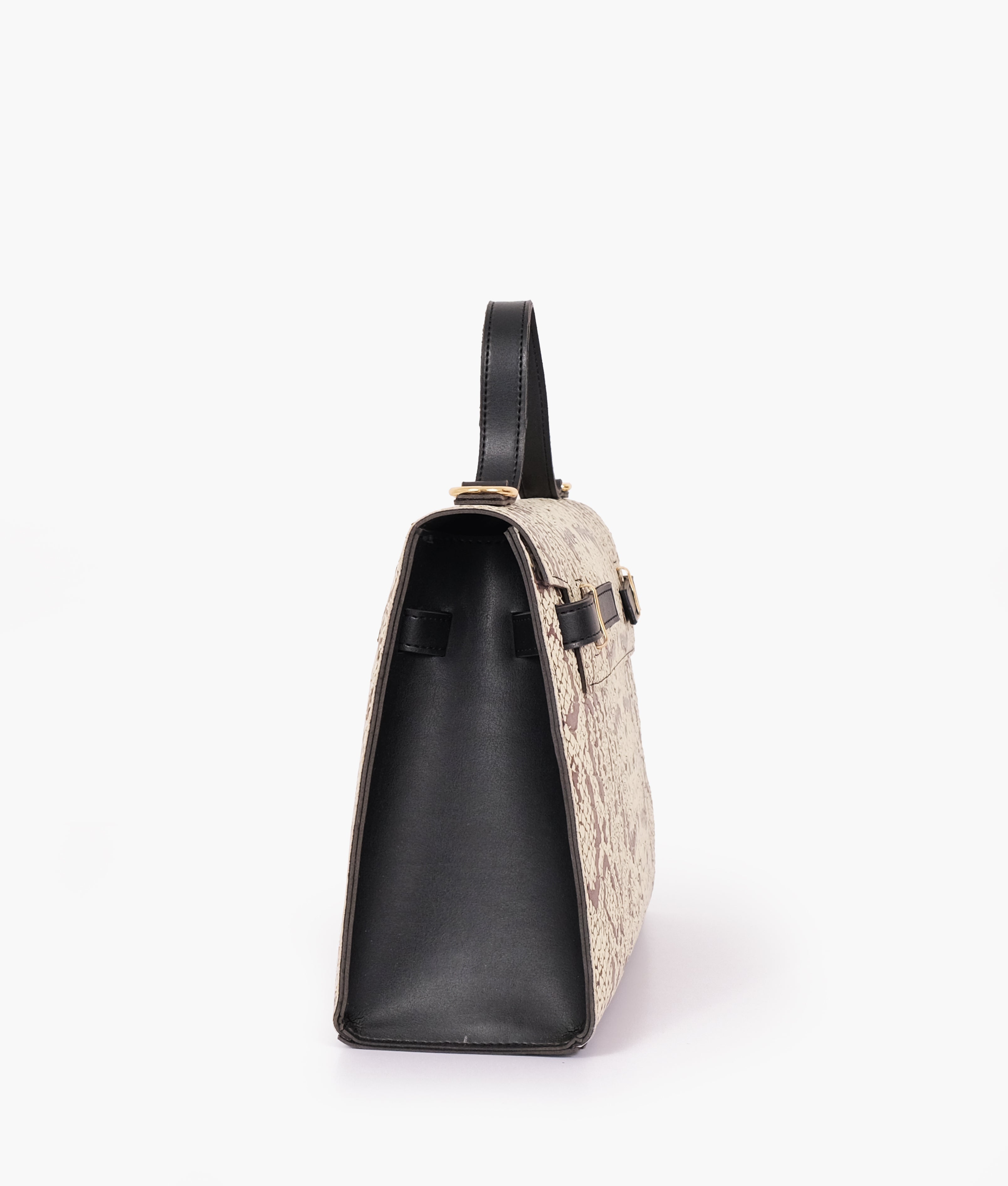 RTW Creation - Black and white crocodile cross-body bag with top-handle
