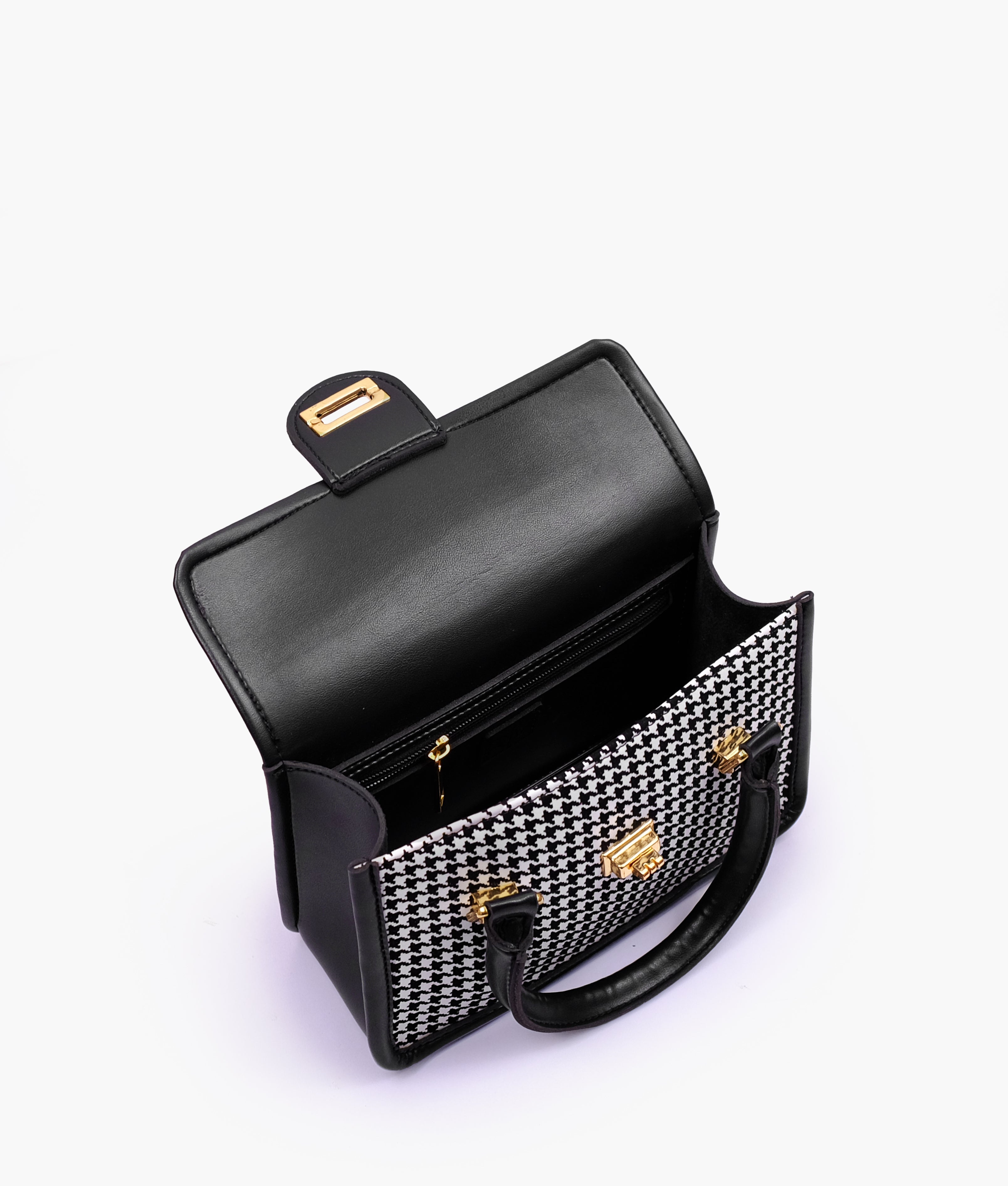 RTW Creation - Black and white houndstooth cross-body with flap