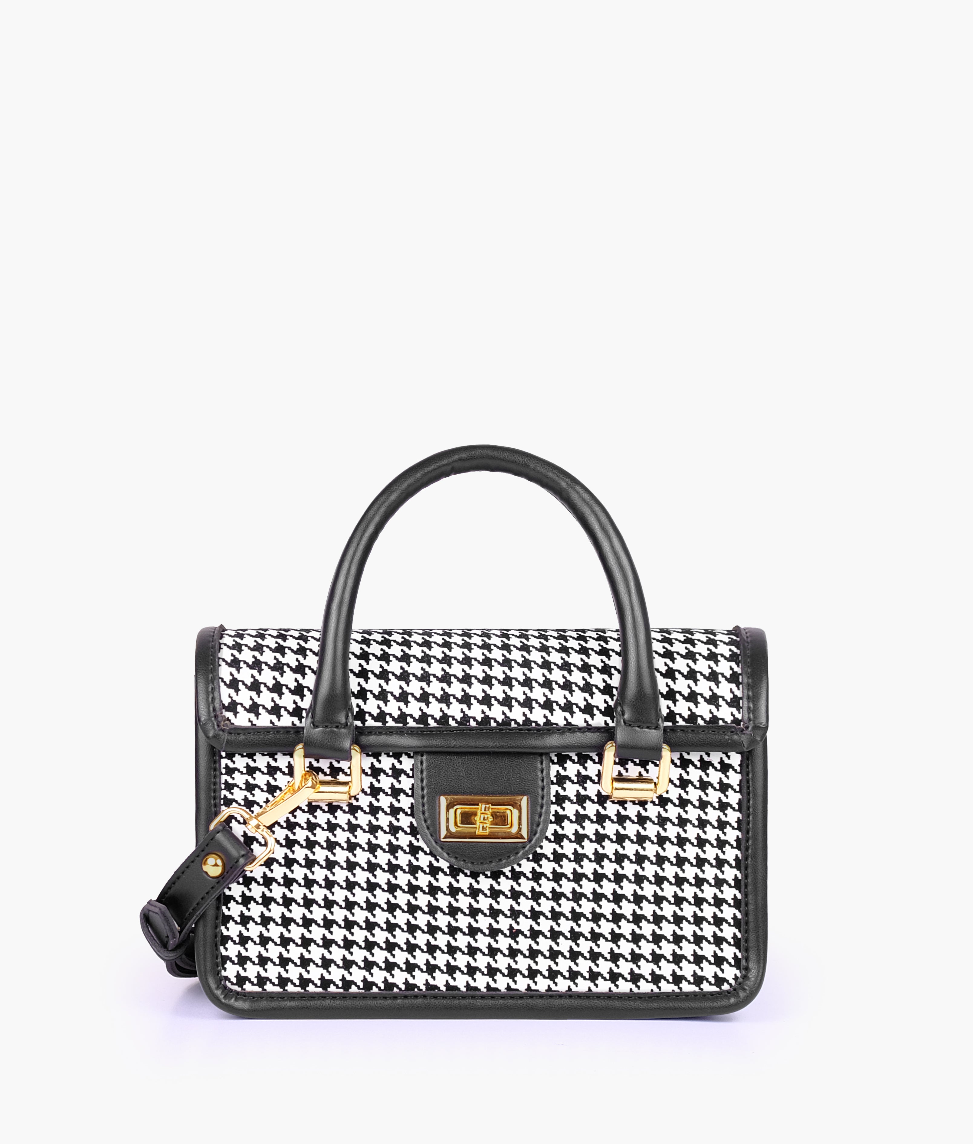 RTW Creation - Black and white houndstooth cross-body with flap
