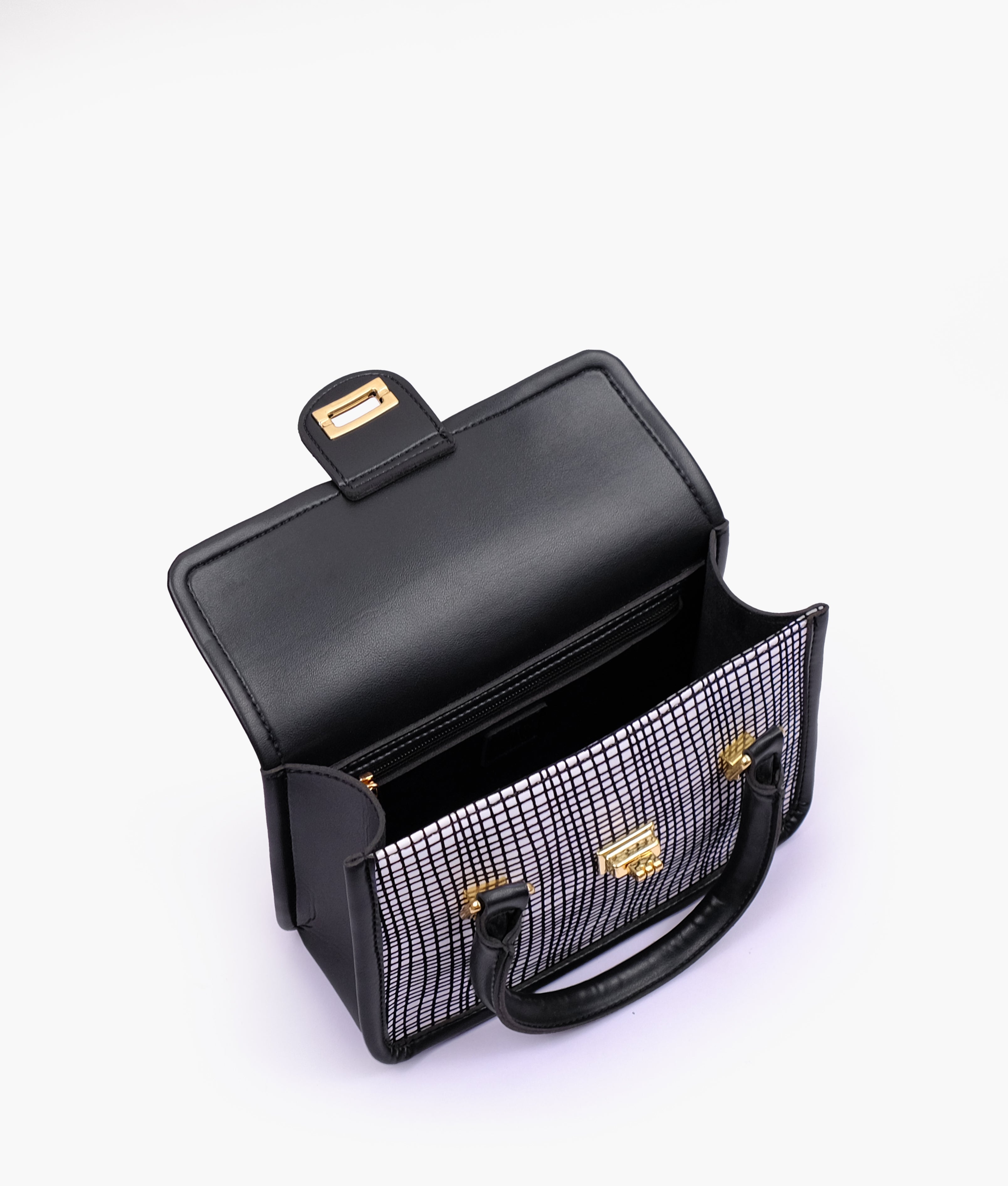 RTW Creation - Black and white patterned cross-body with flap