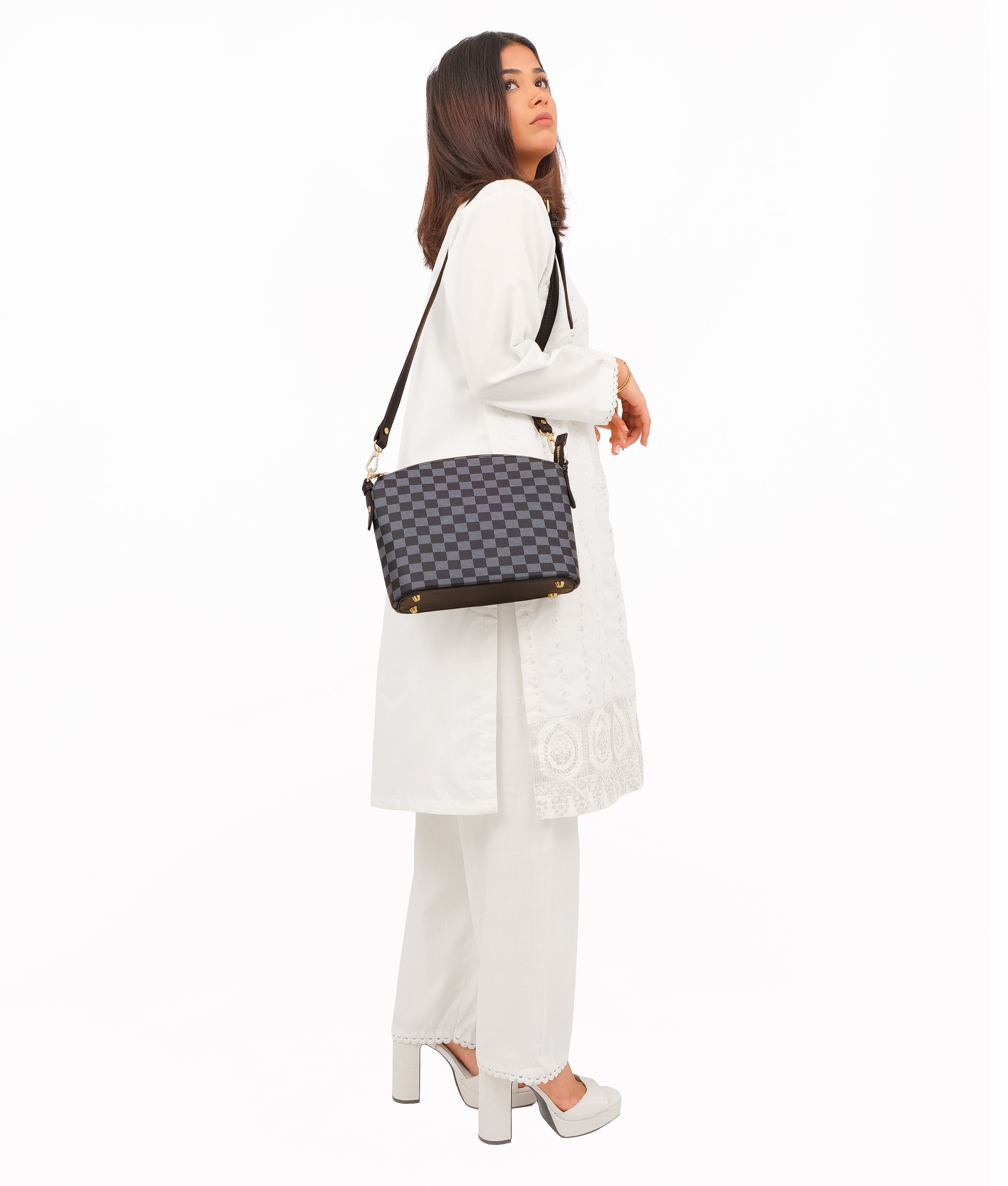RTW Creation - Black checkered dome cross-body bag