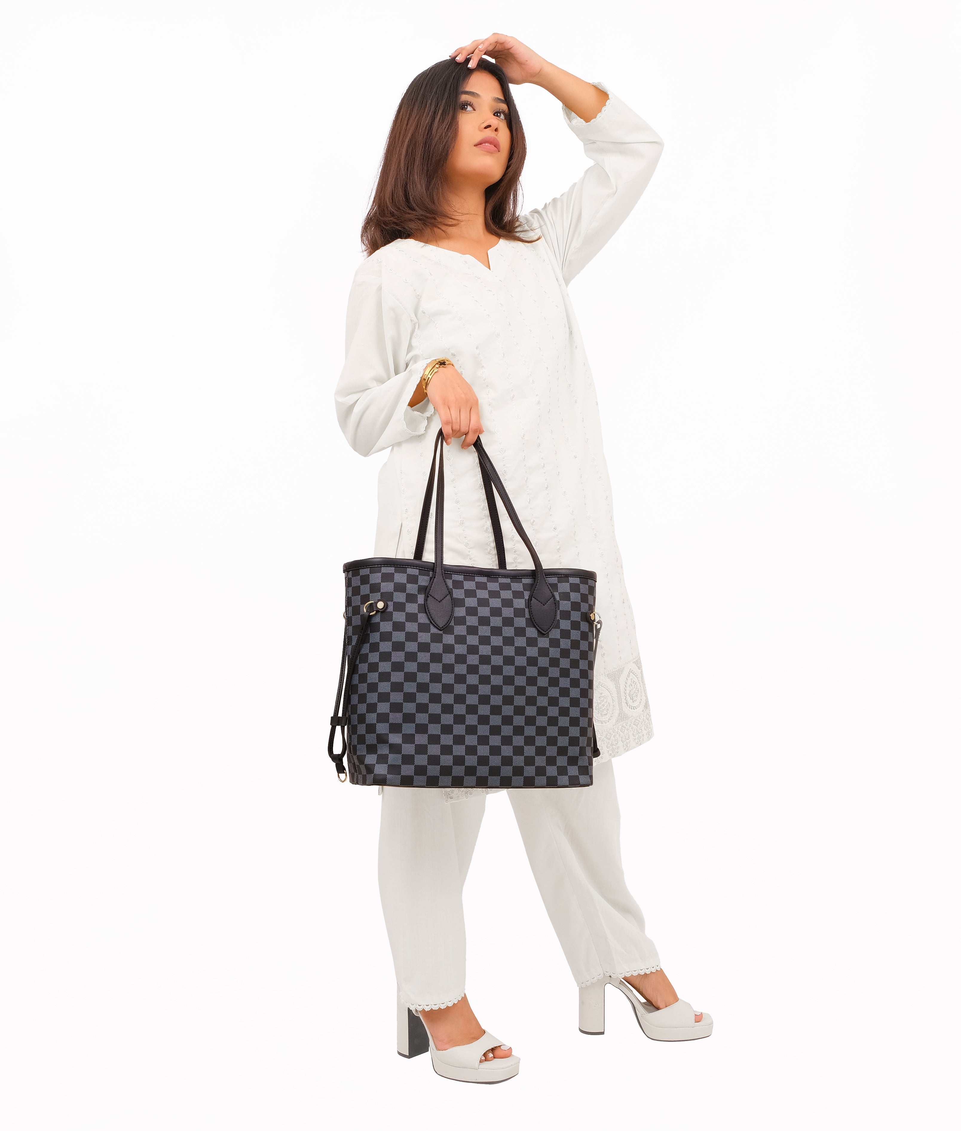RTW Creation - Black checkered neverfull tote bag