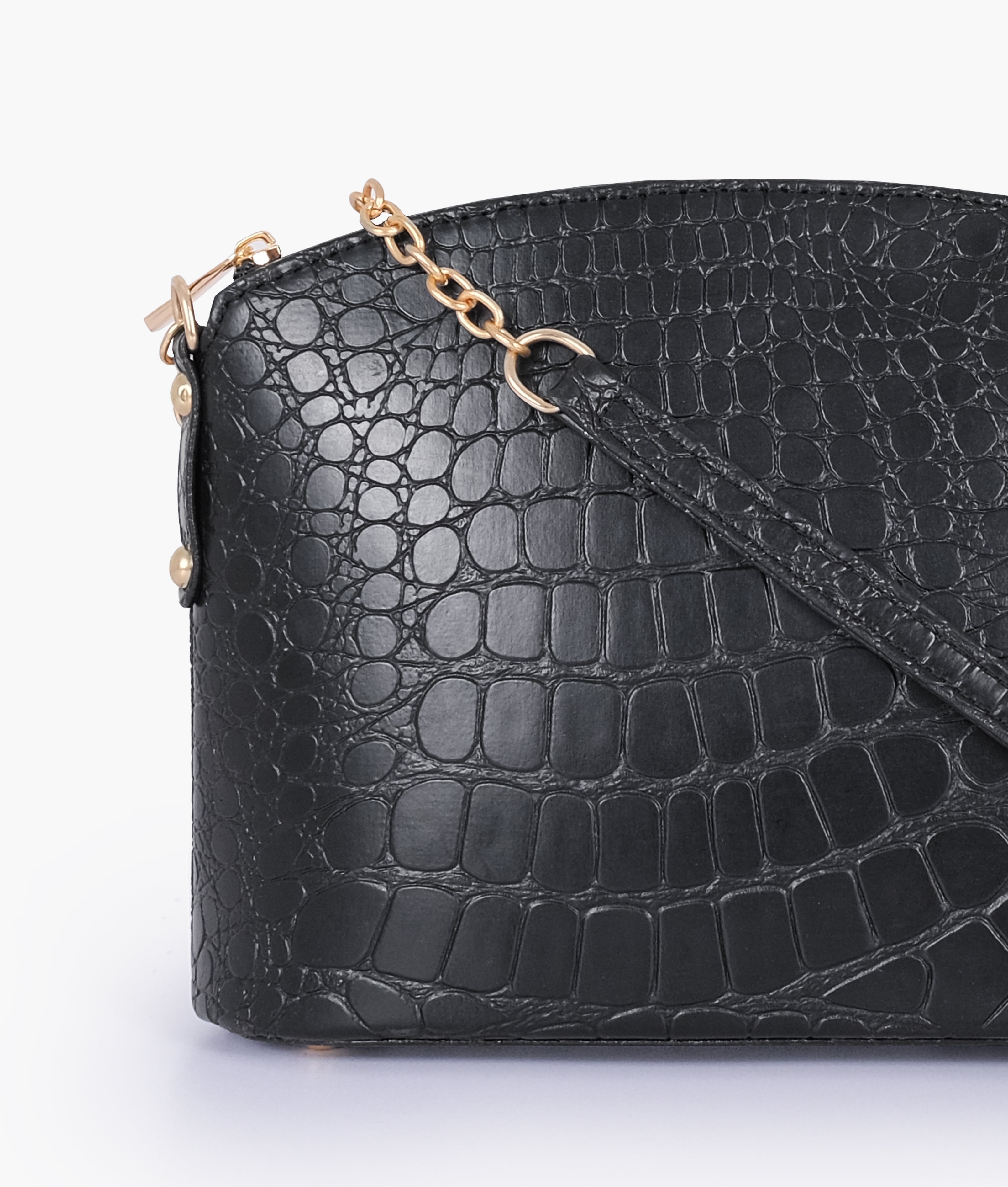 RTW Creation - Black crocodile with chain strap cross-body bag