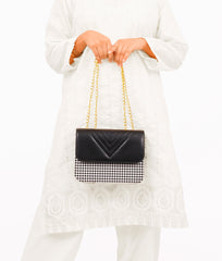 RTW Creation - Black houndstooth chain cross-body bag