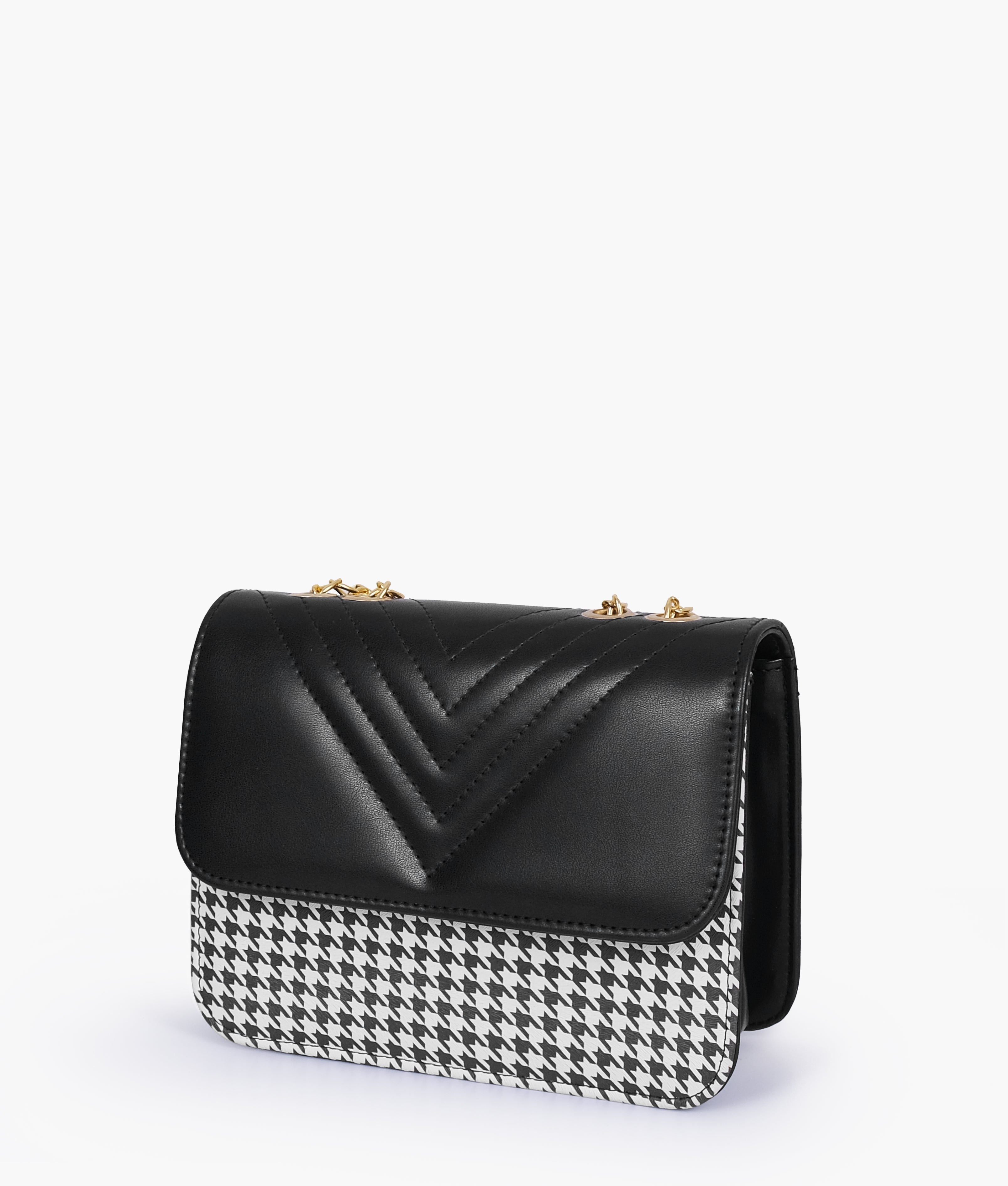 RTW Creation - Black houndstooth chain cross-body bag