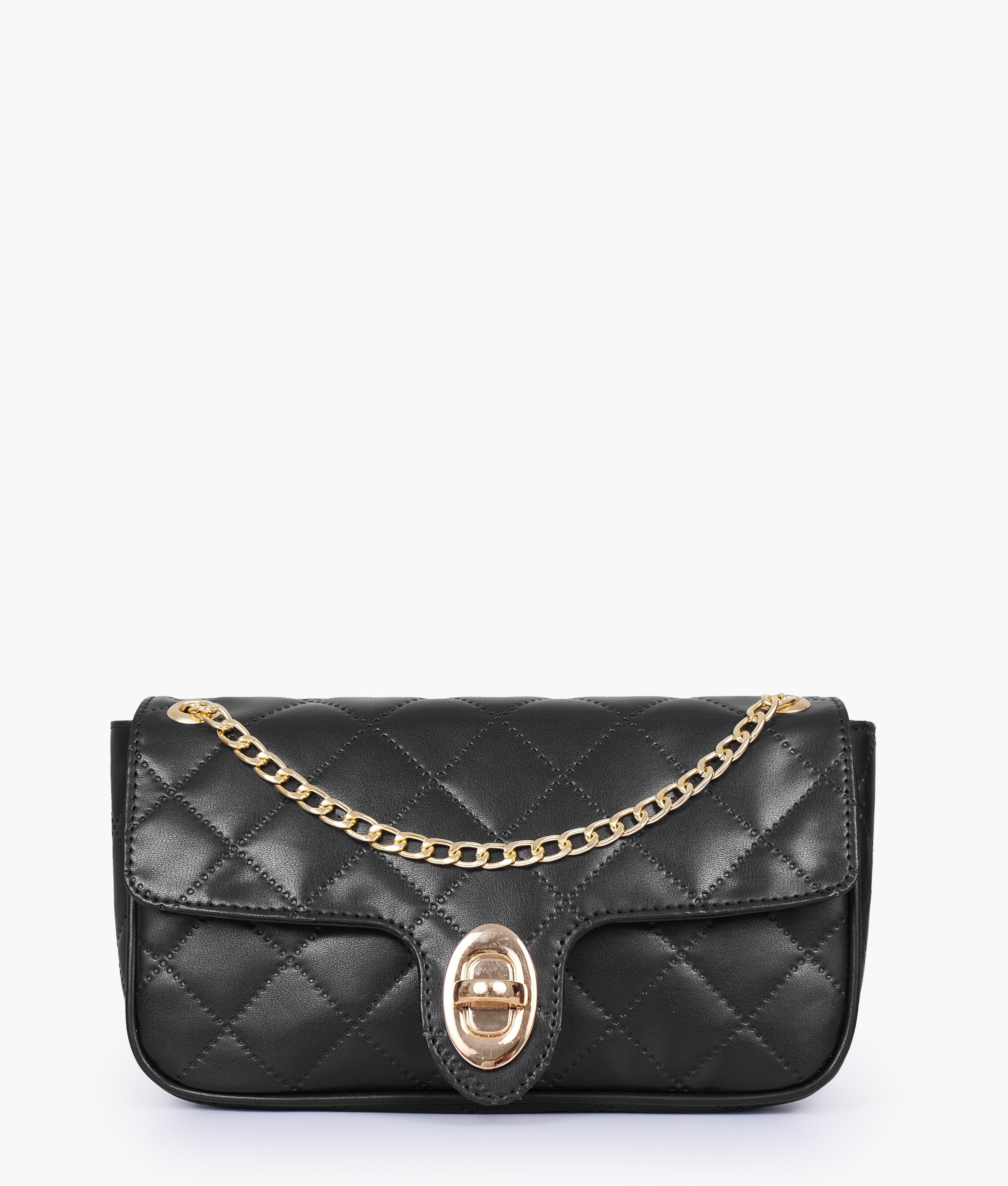 RTW Creation - Black quilted small shoulder bag with chain