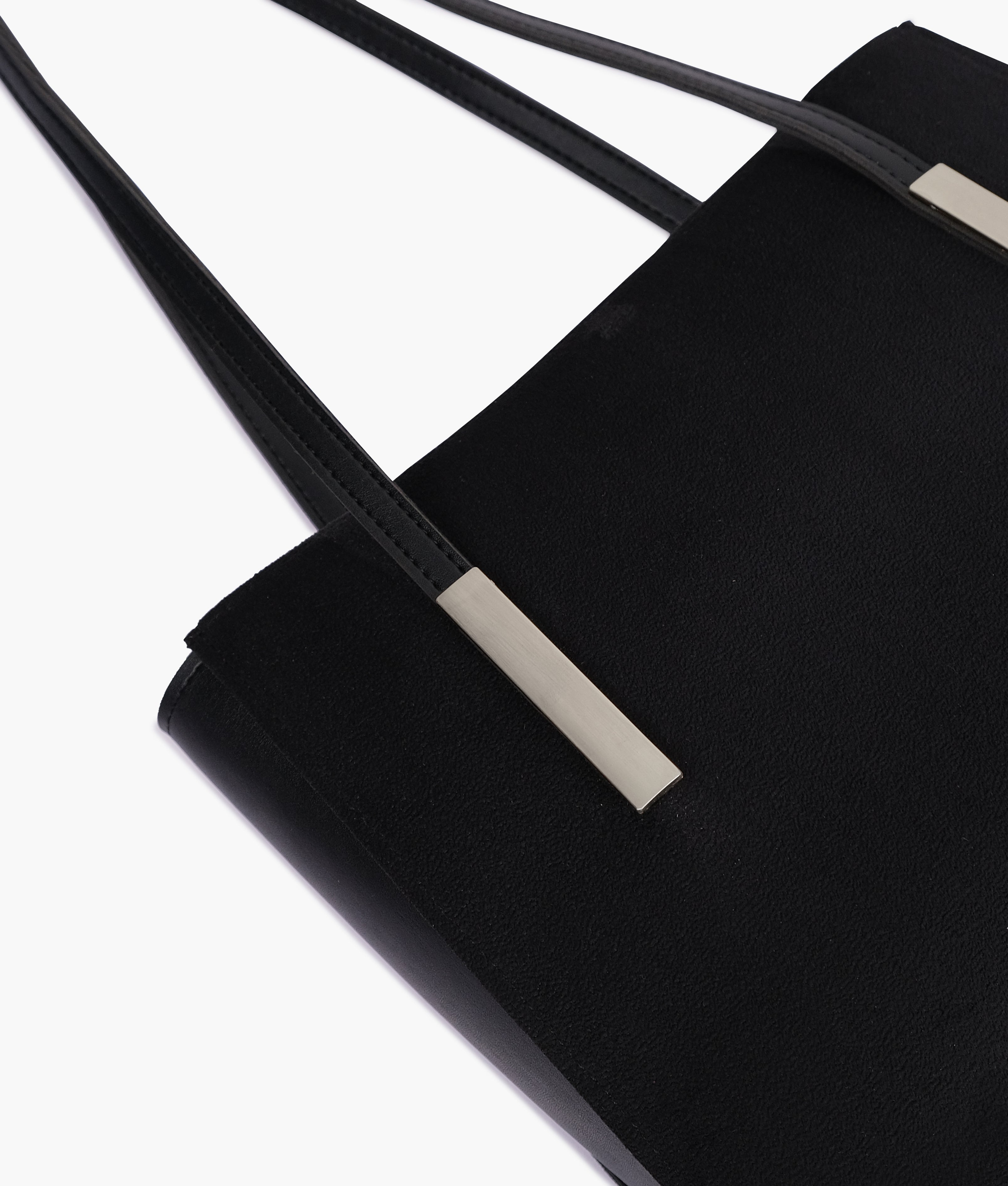 RTW Creation - Black suede zipper shoulder bag with long handle