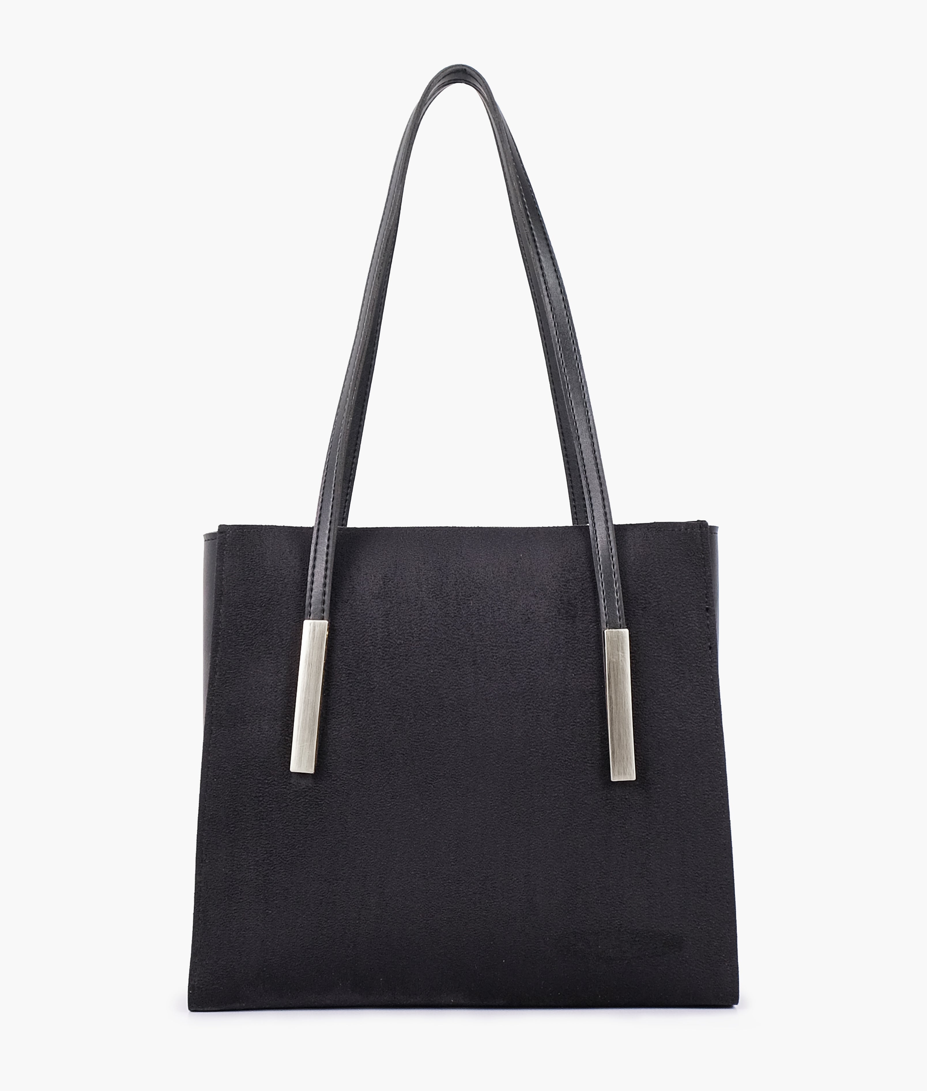 RTW Creation - Black suede zipper shoulder bag with long handle