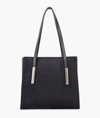 RTW Creation - Black suede zipper shoulder bag with long handle