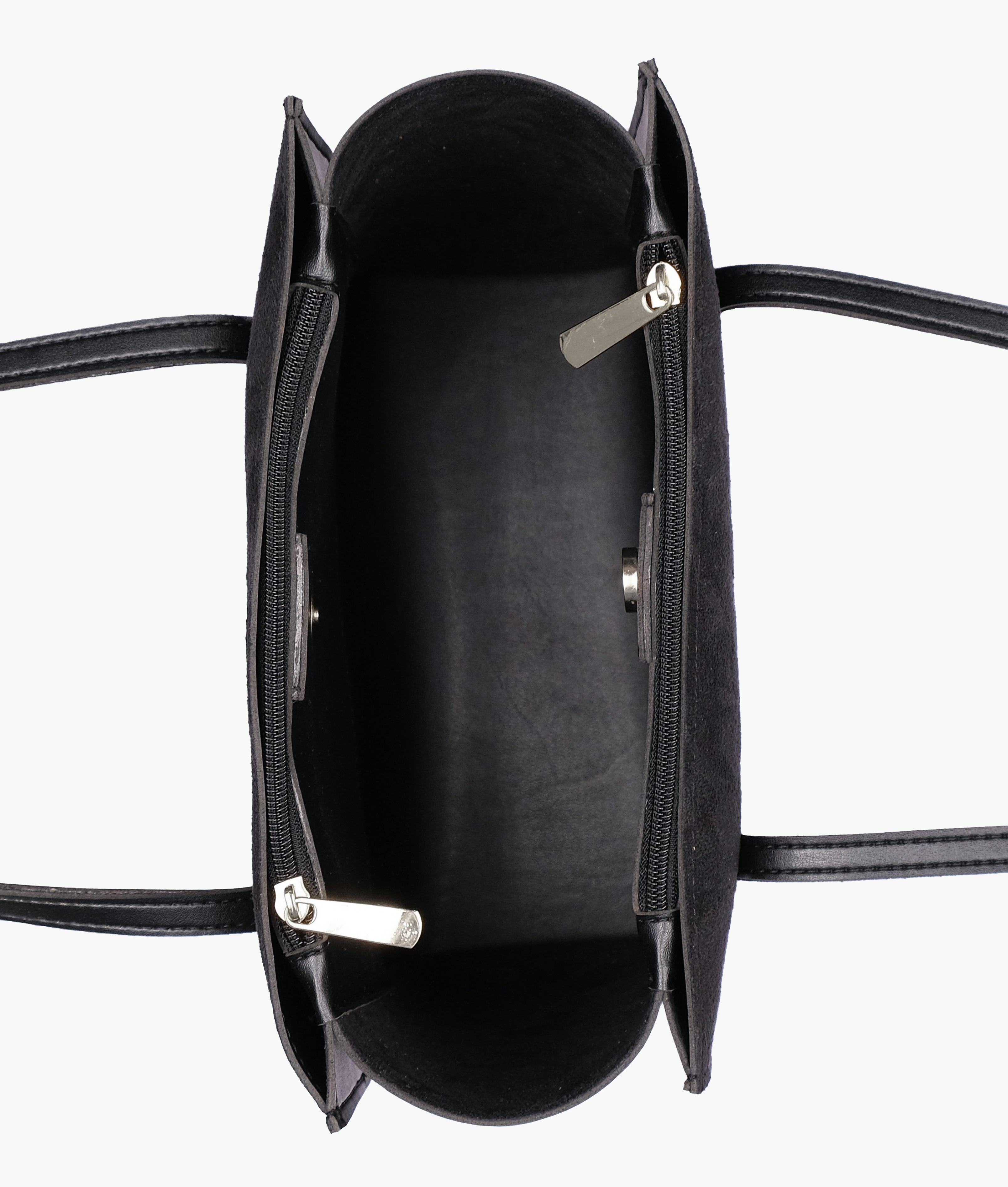RTW Creation - Black suede zipper shoulder bag with long handle