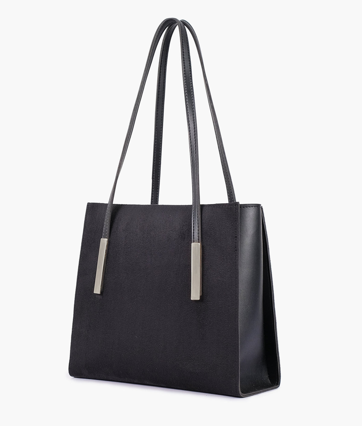 RTW Creation - Black suede zipper shoulder bag with long handle