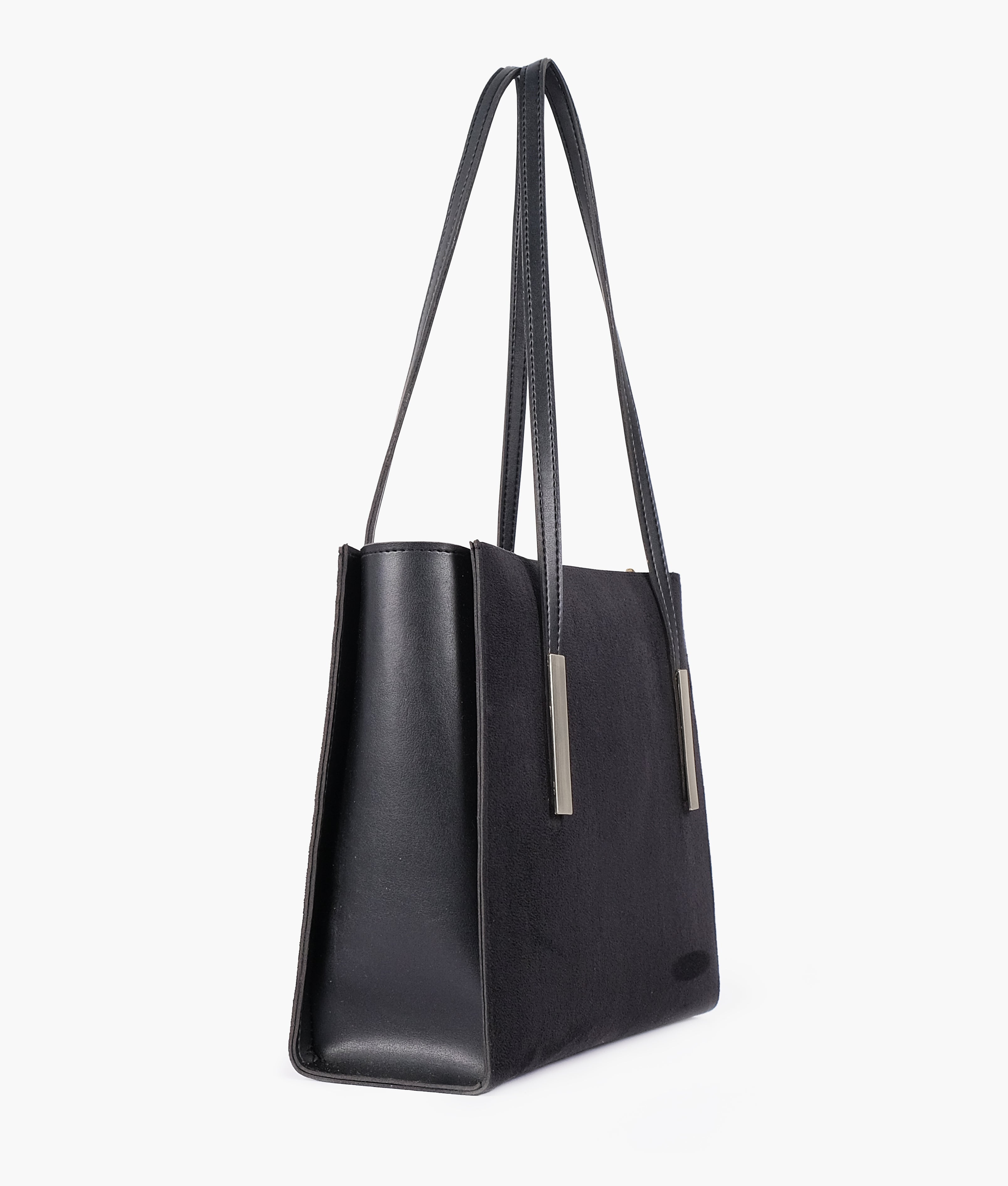 RTW Creation - Black suede zipper shoulder bag with long handle