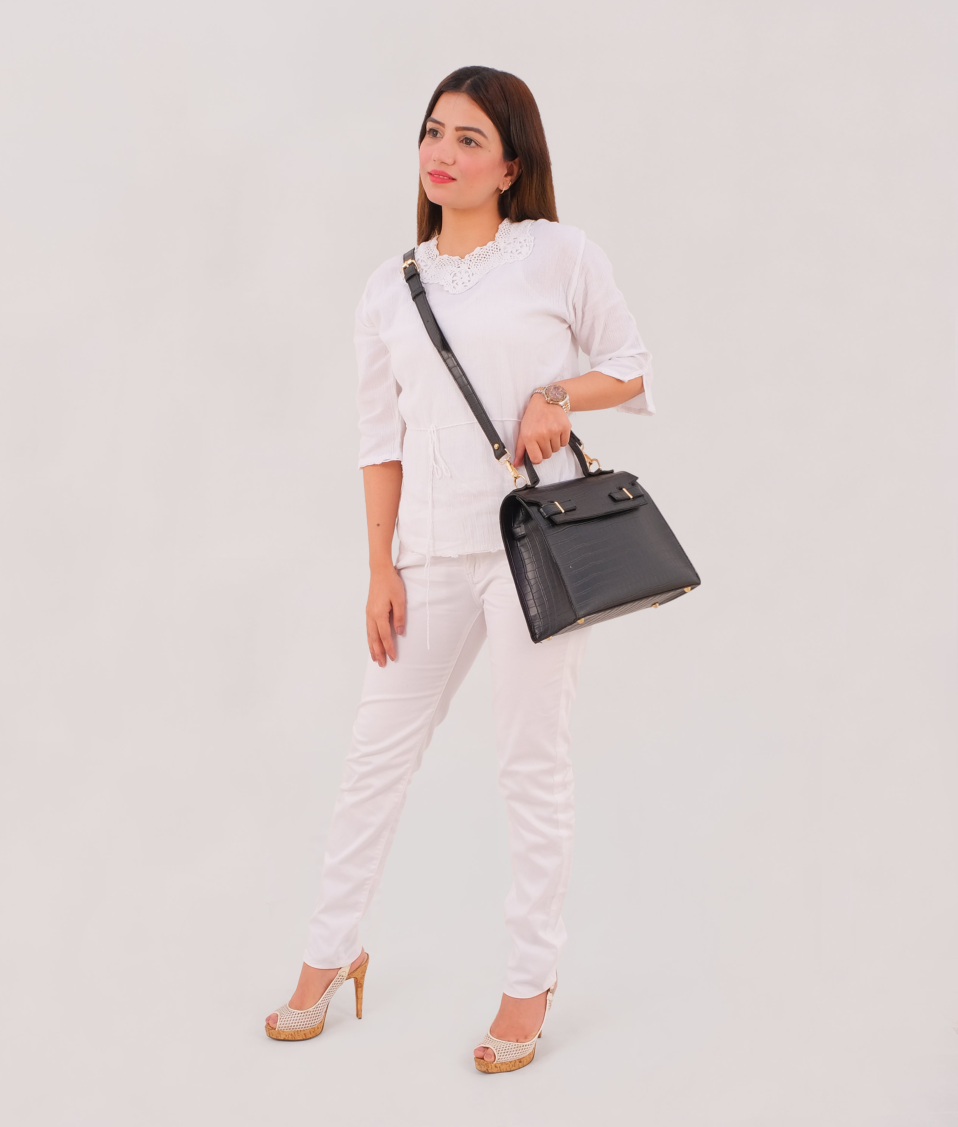 RTW Creation - Black top-handle crocodile mini bag