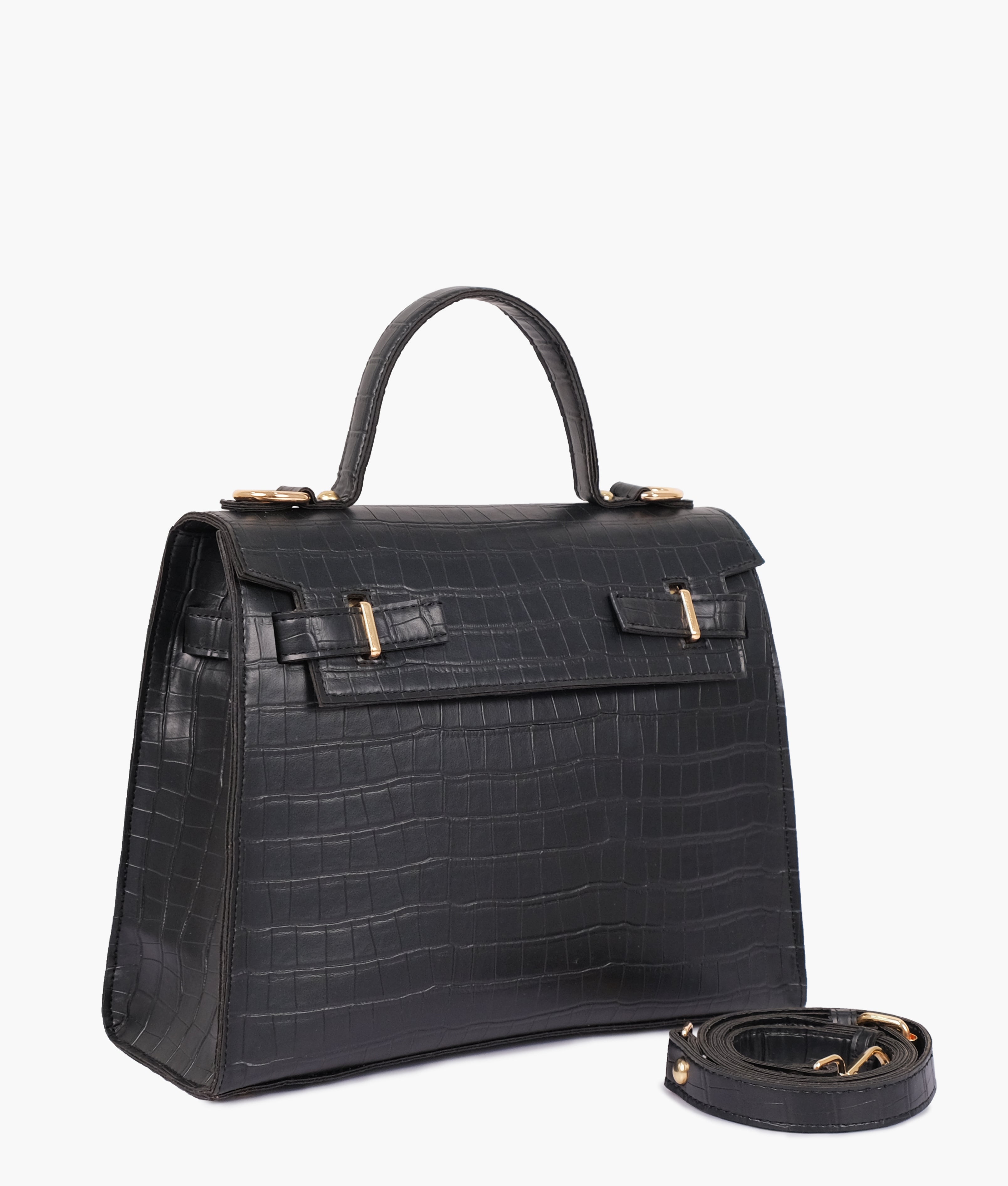 RTW Creation - Black top-handle crocodile mini bag