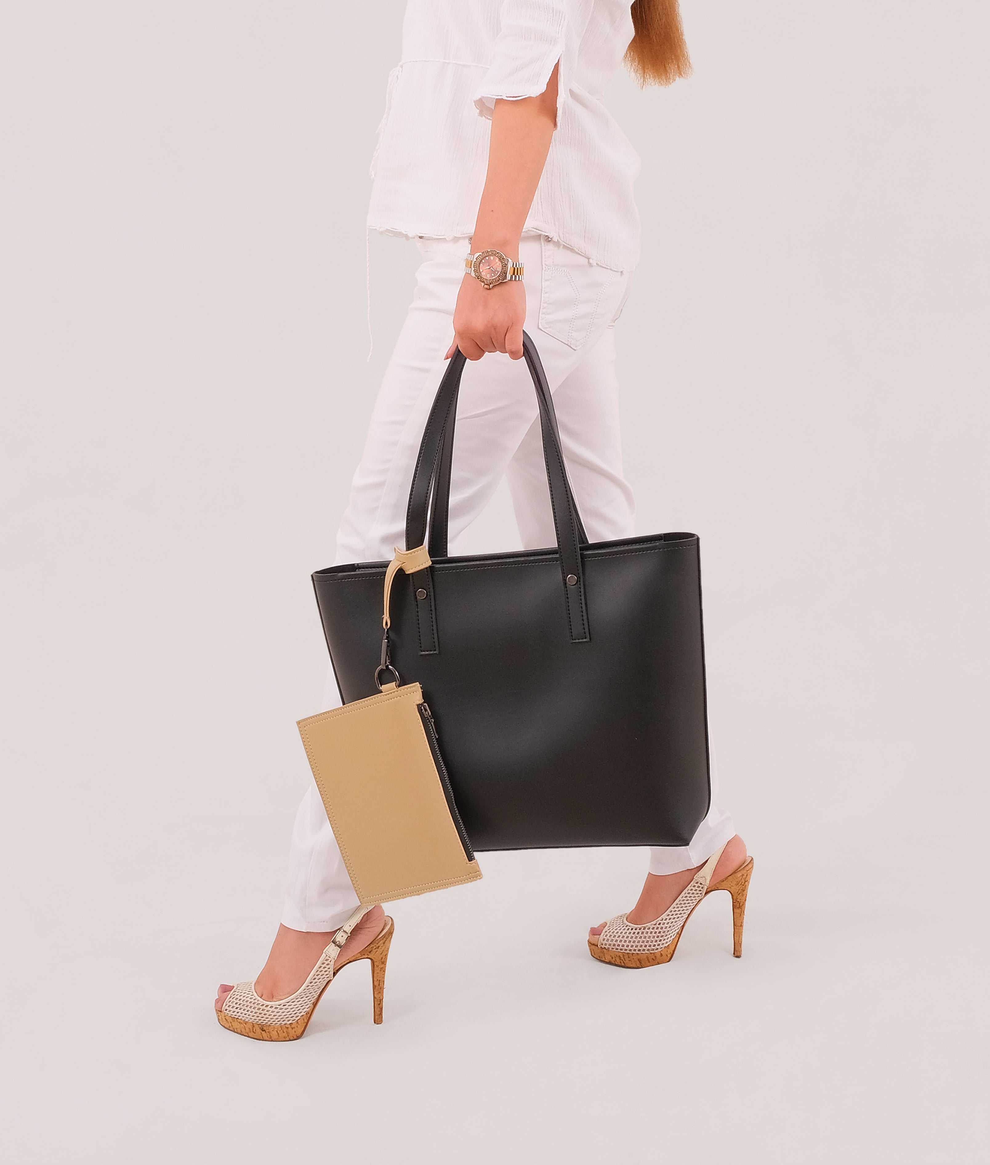 RTW Creation - Black tote bag with detachable pouch