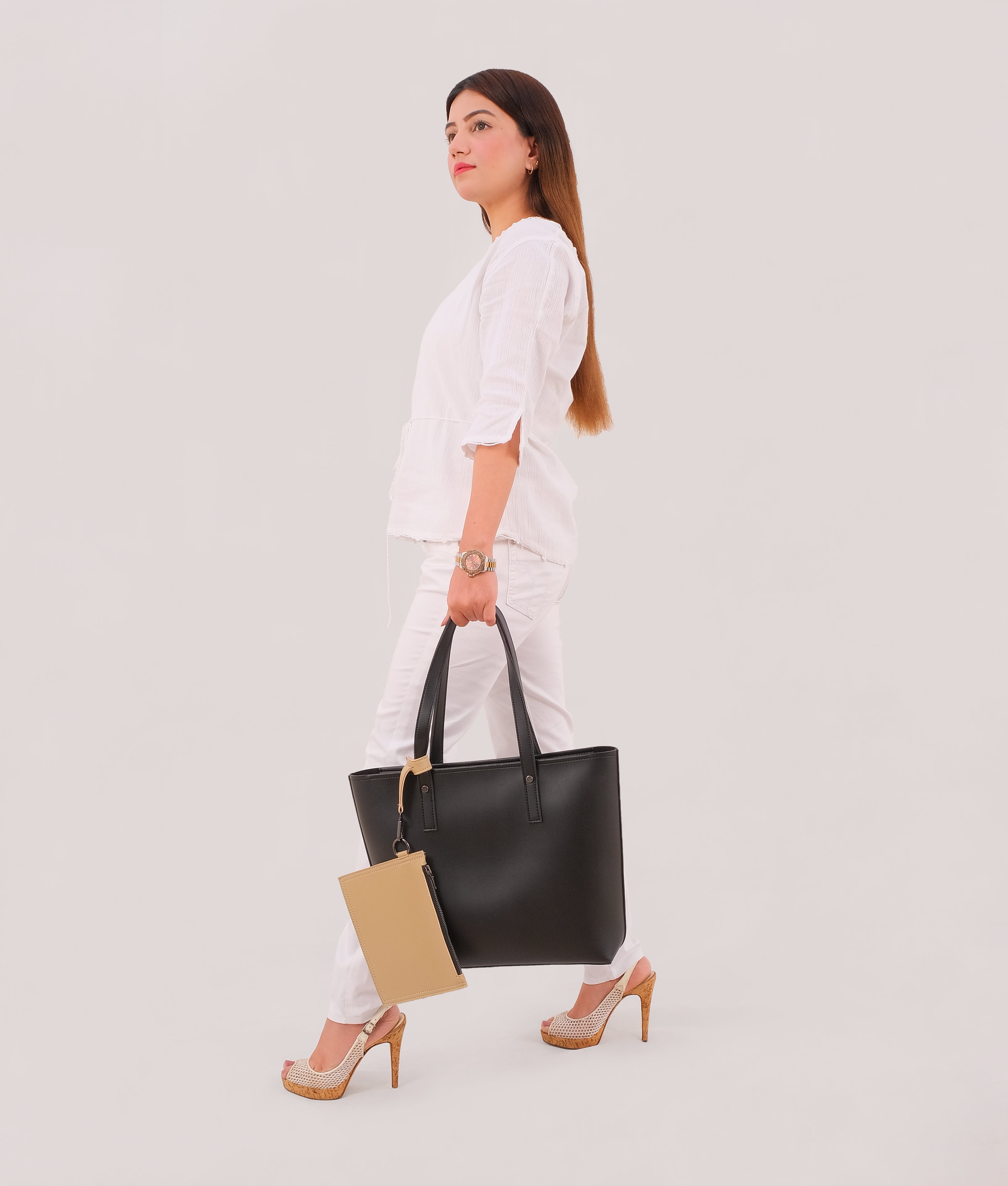 RTW Creation - Black tote bag with detachable pouch