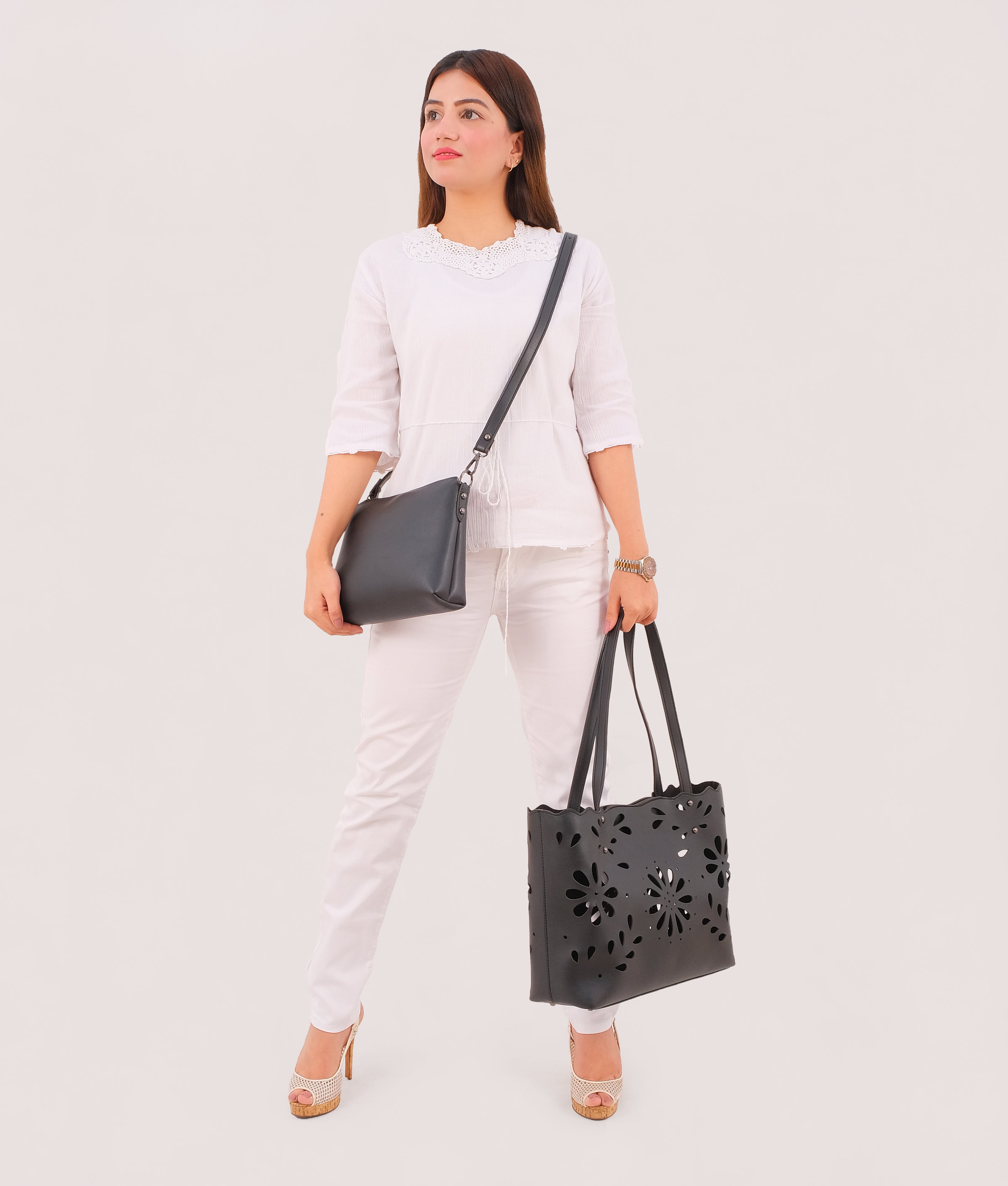 RTW Creation - Black two-piece floral tote
