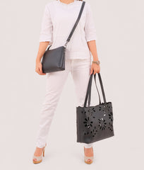 RTW Creation - Black two-piece floral tote