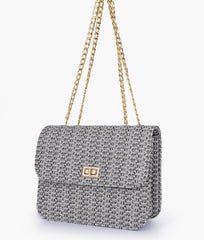 RTW Creation - Black woven chain cross-body bag