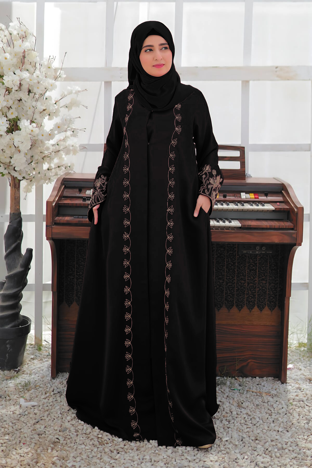 TGM Abaya Collection-Black Carmine