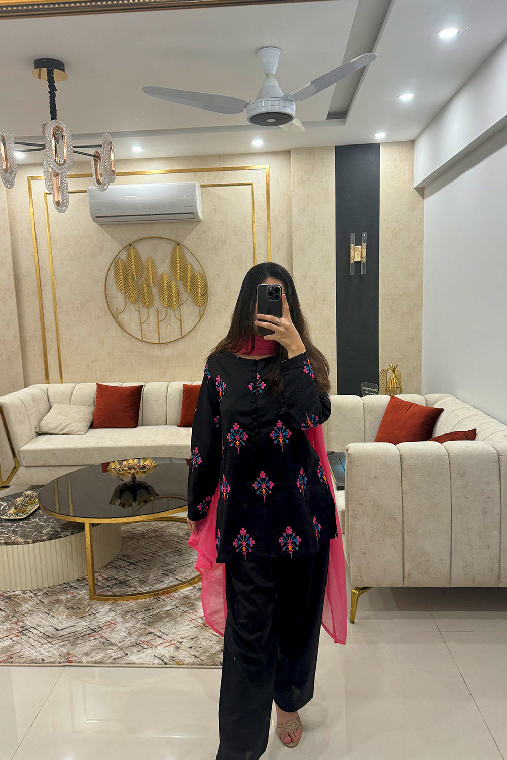 Aqs N Man Stitched 3 Piece Cotton Collection-Midnight Blossom - AM-015