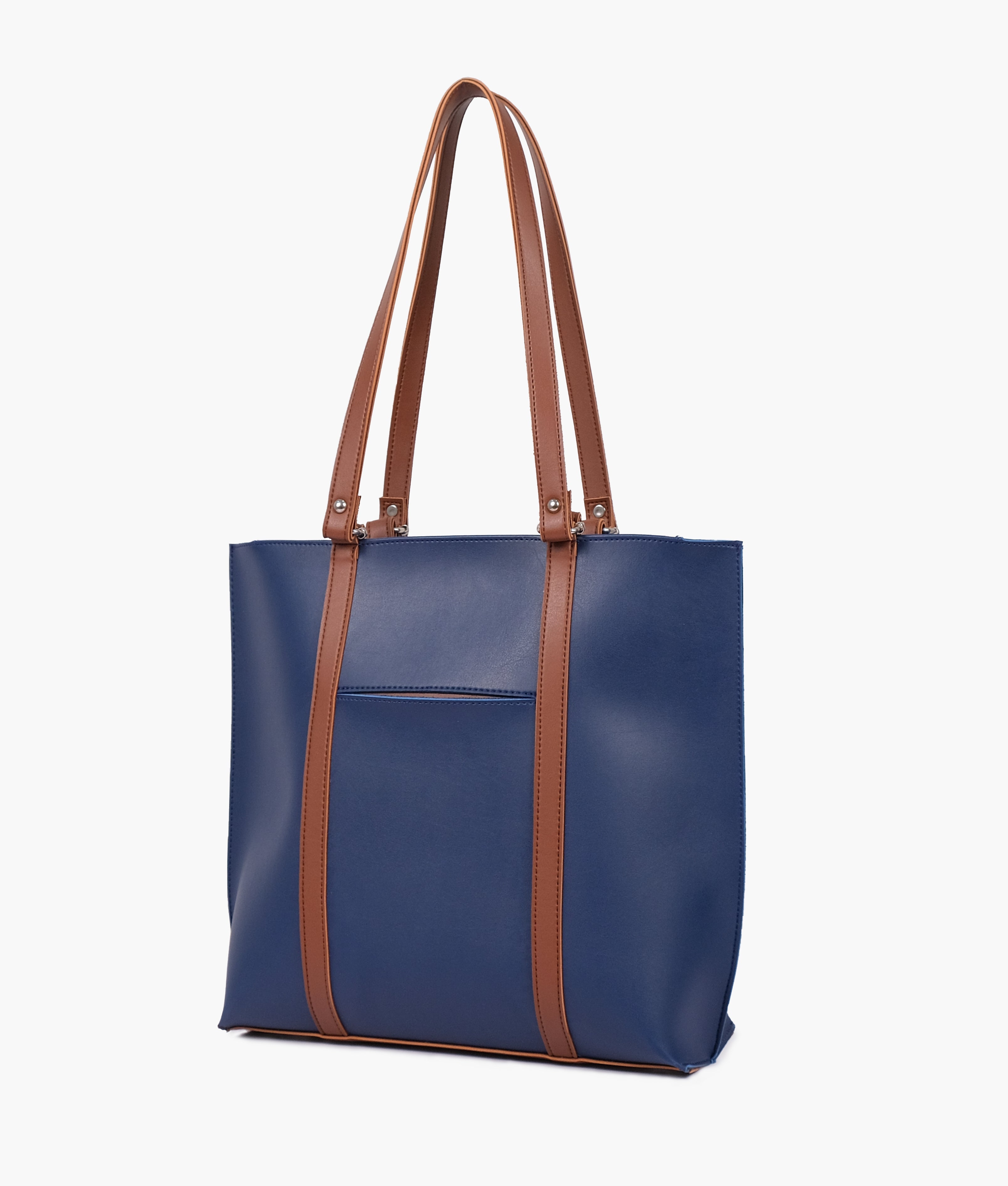 RTW Creation - Blue and brown double-handle tote bag