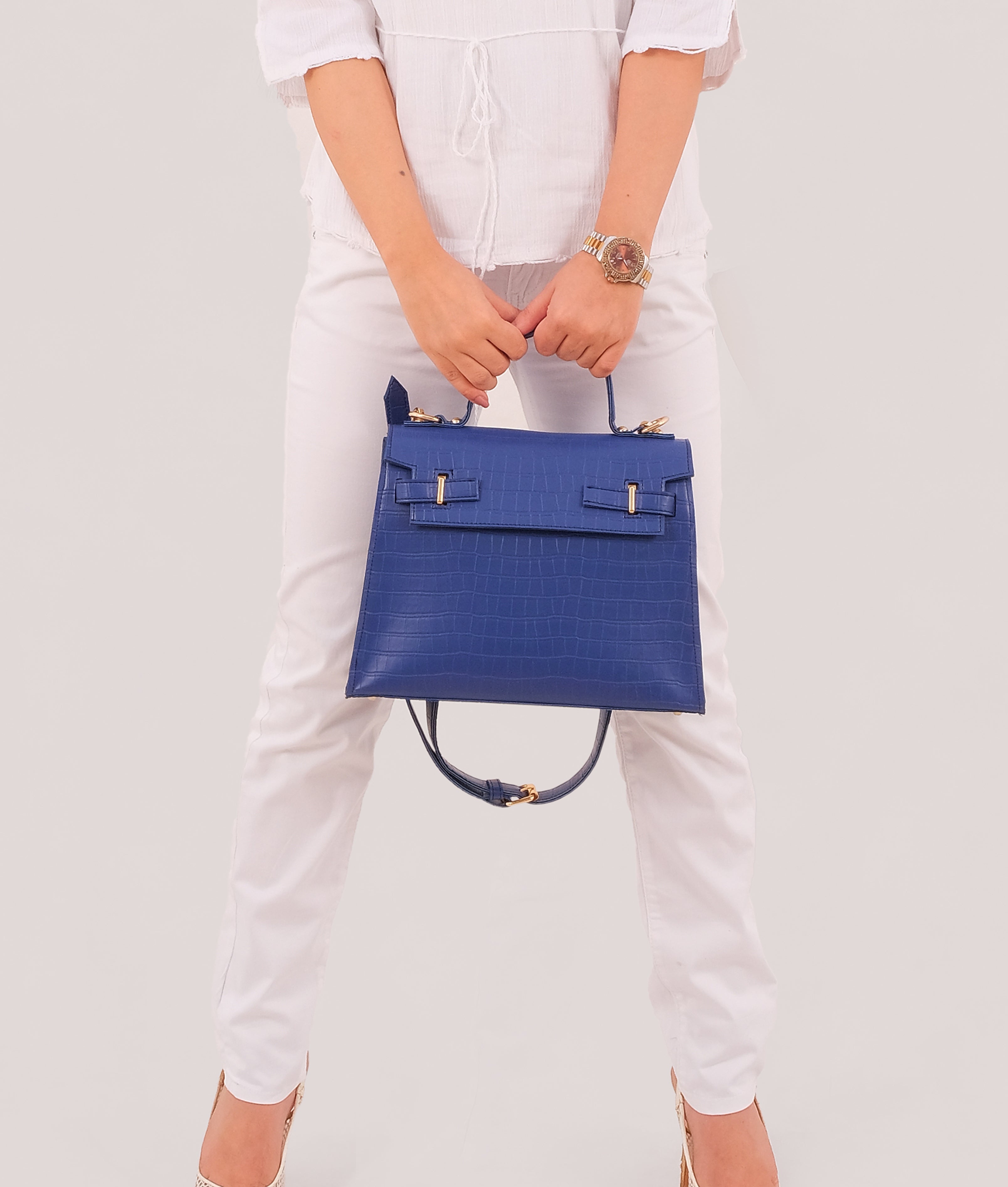 RTW Creation - Blue top-handle crocodile mini bag