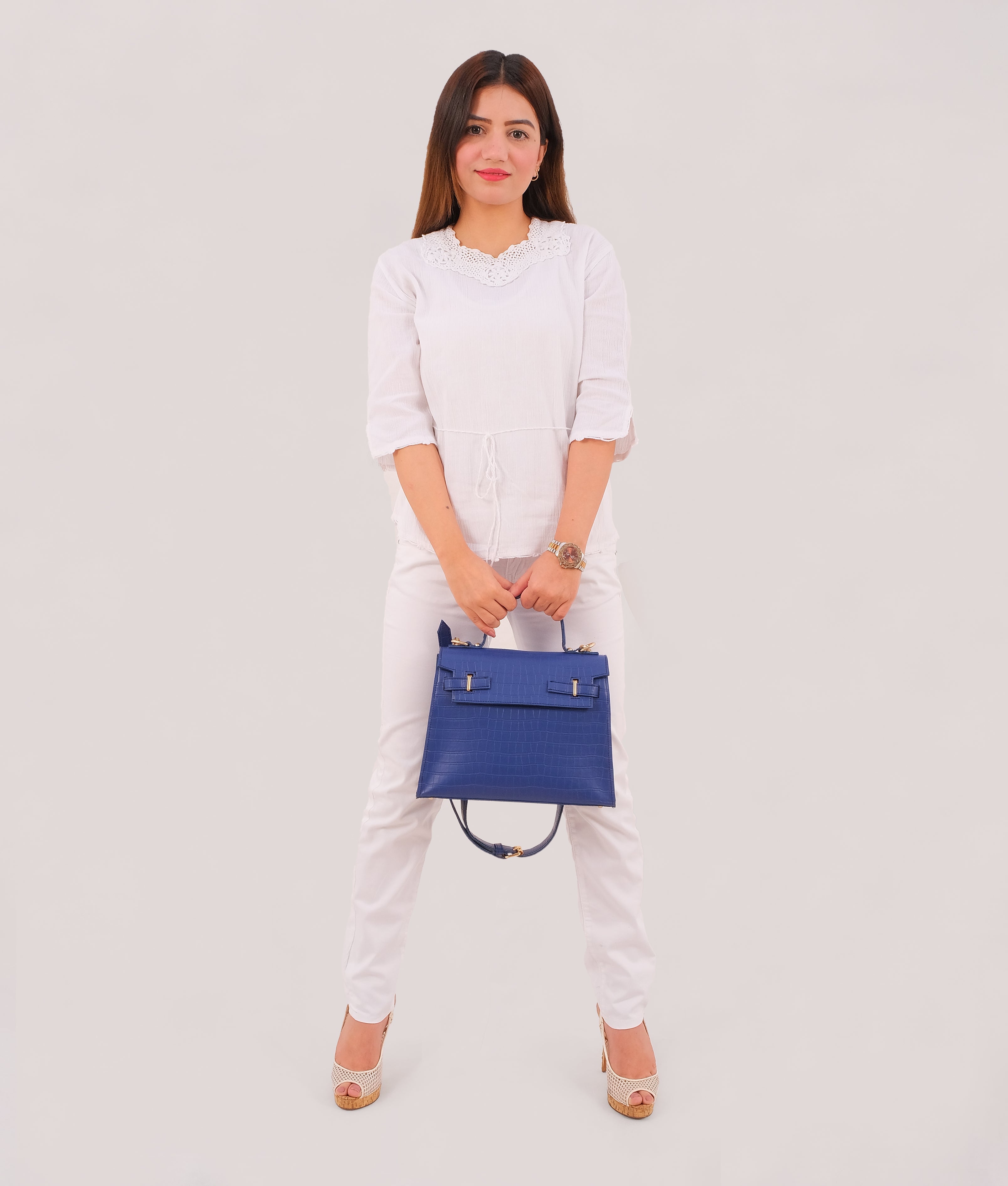 RTW Creation - Blue top-handle crocodile mini bag