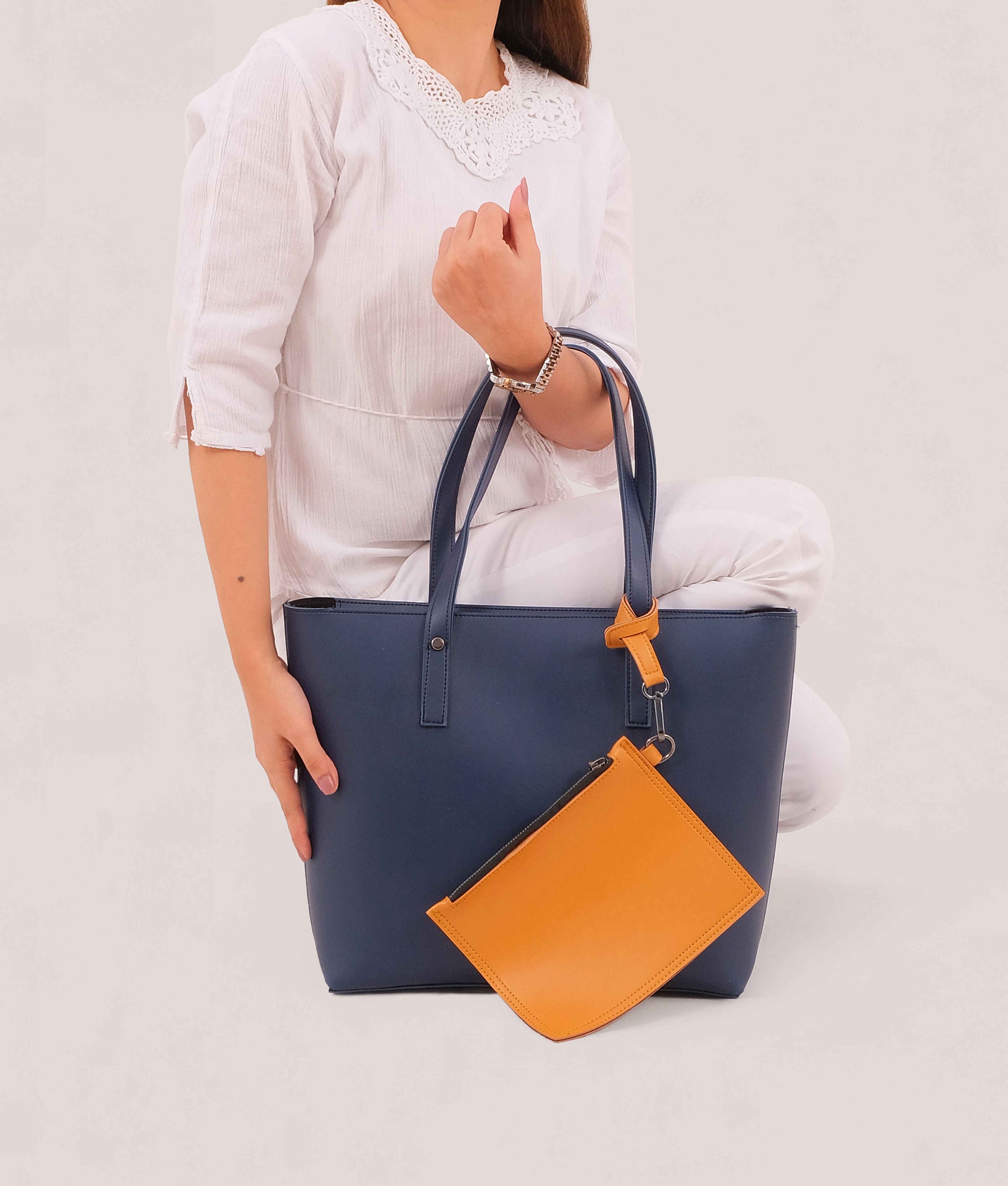 RTW Creation - Blue tote bag with detachable pouch