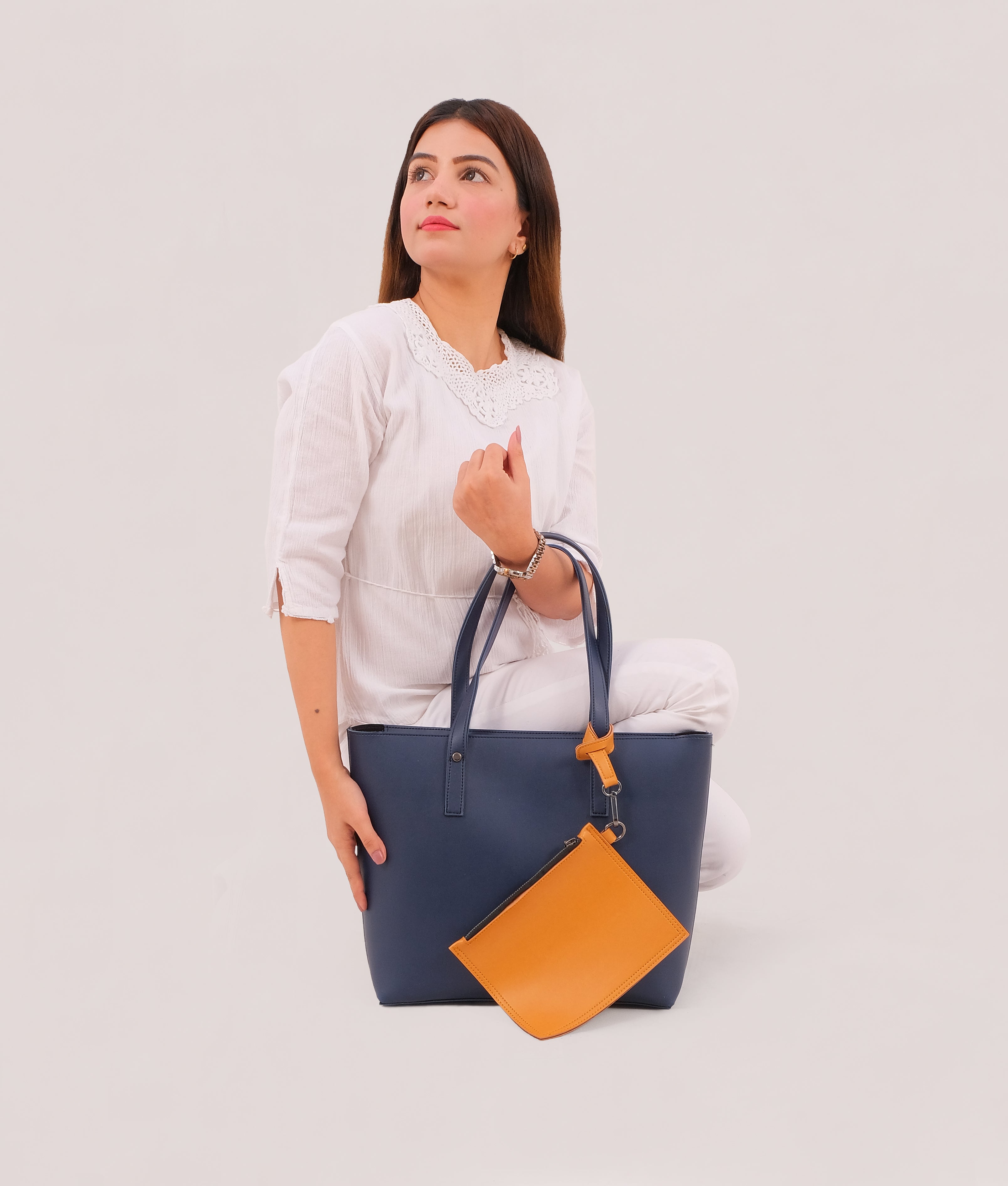 RTW Creation - Blue tote bag with detachable pouch