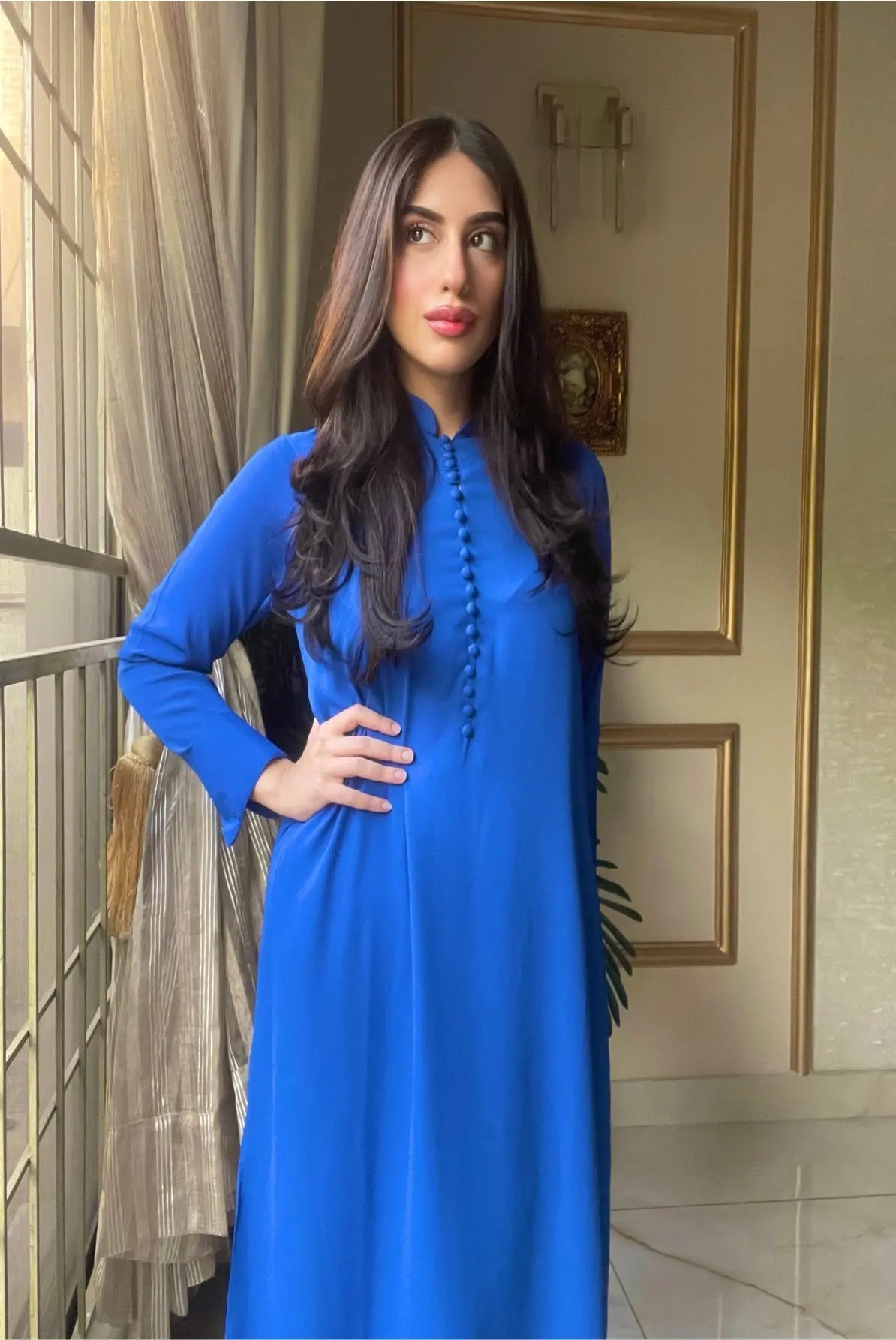 Manahils Stitched Royal Blue Button Set