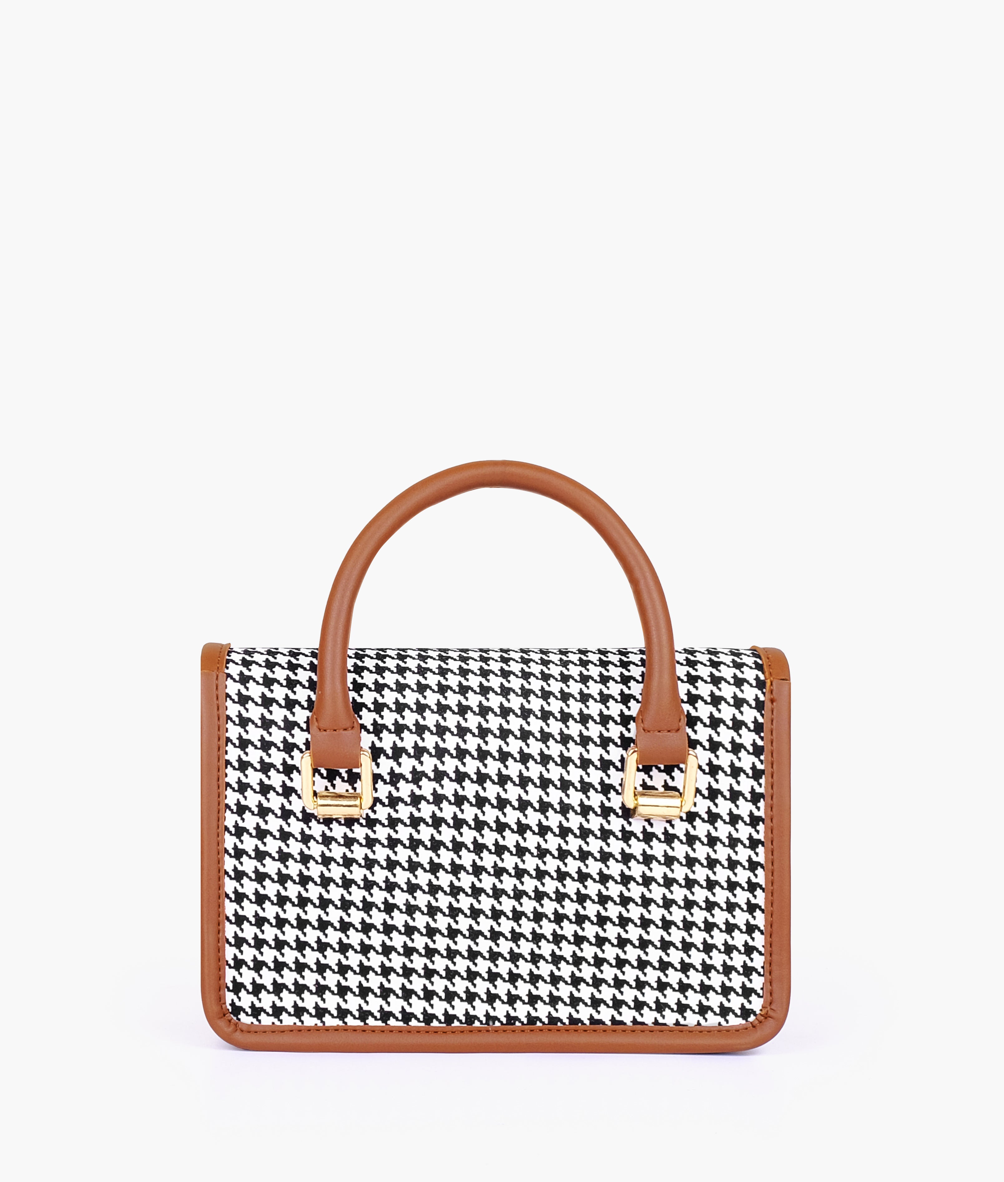 RTW Creation - Brown and white houndstooth cross-body with flap