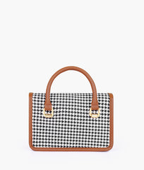 RTW Creation - Brown and white houndstooth cross-body with flap
