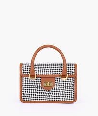 RTW Creation - Brown and white houndstooth cross-body with flap