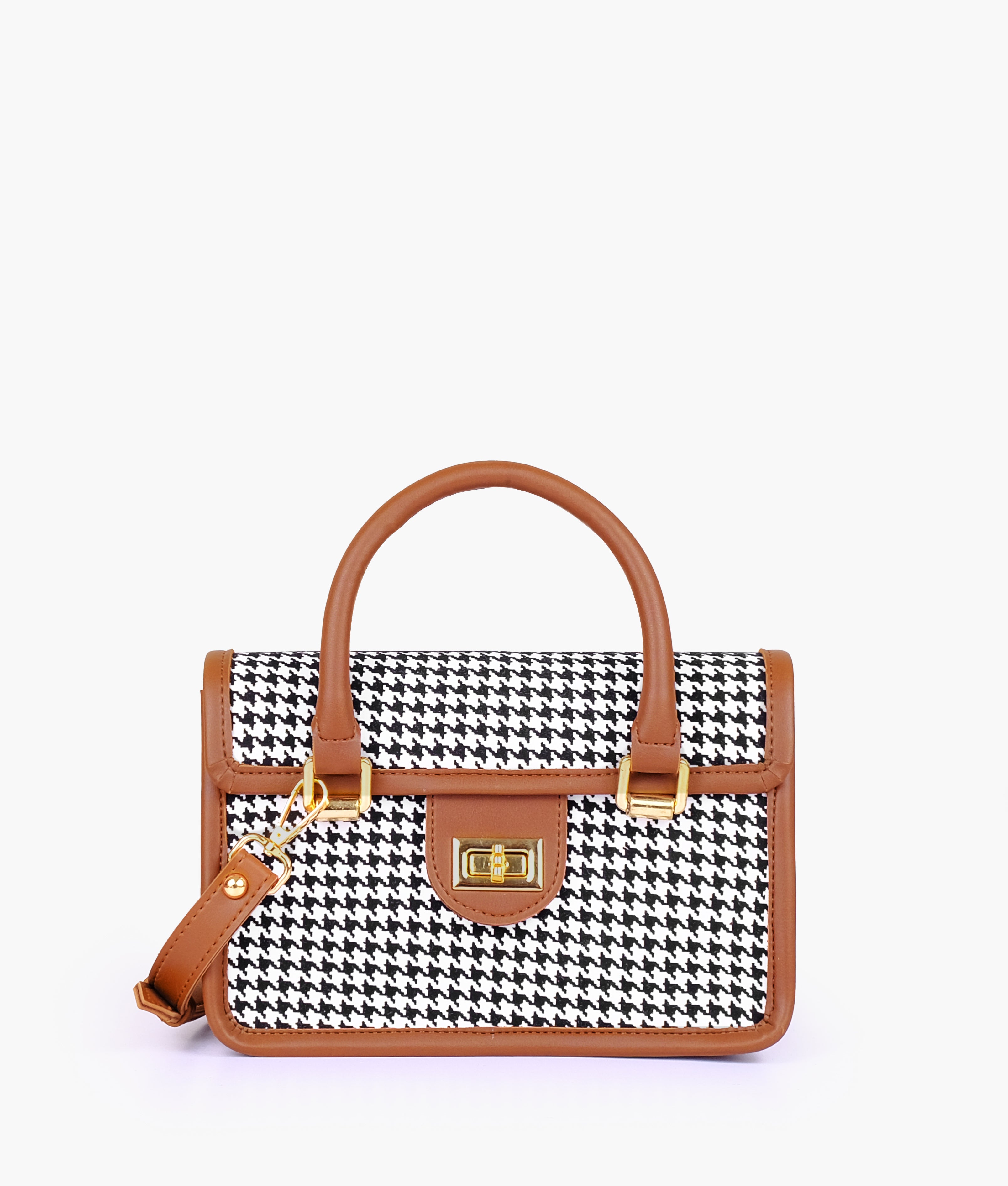 RTW Creation - Brown and white houndstooth cross-body with flap