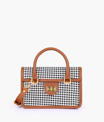 RTW Creation - Brown and white houndstooth cross-body with flap
