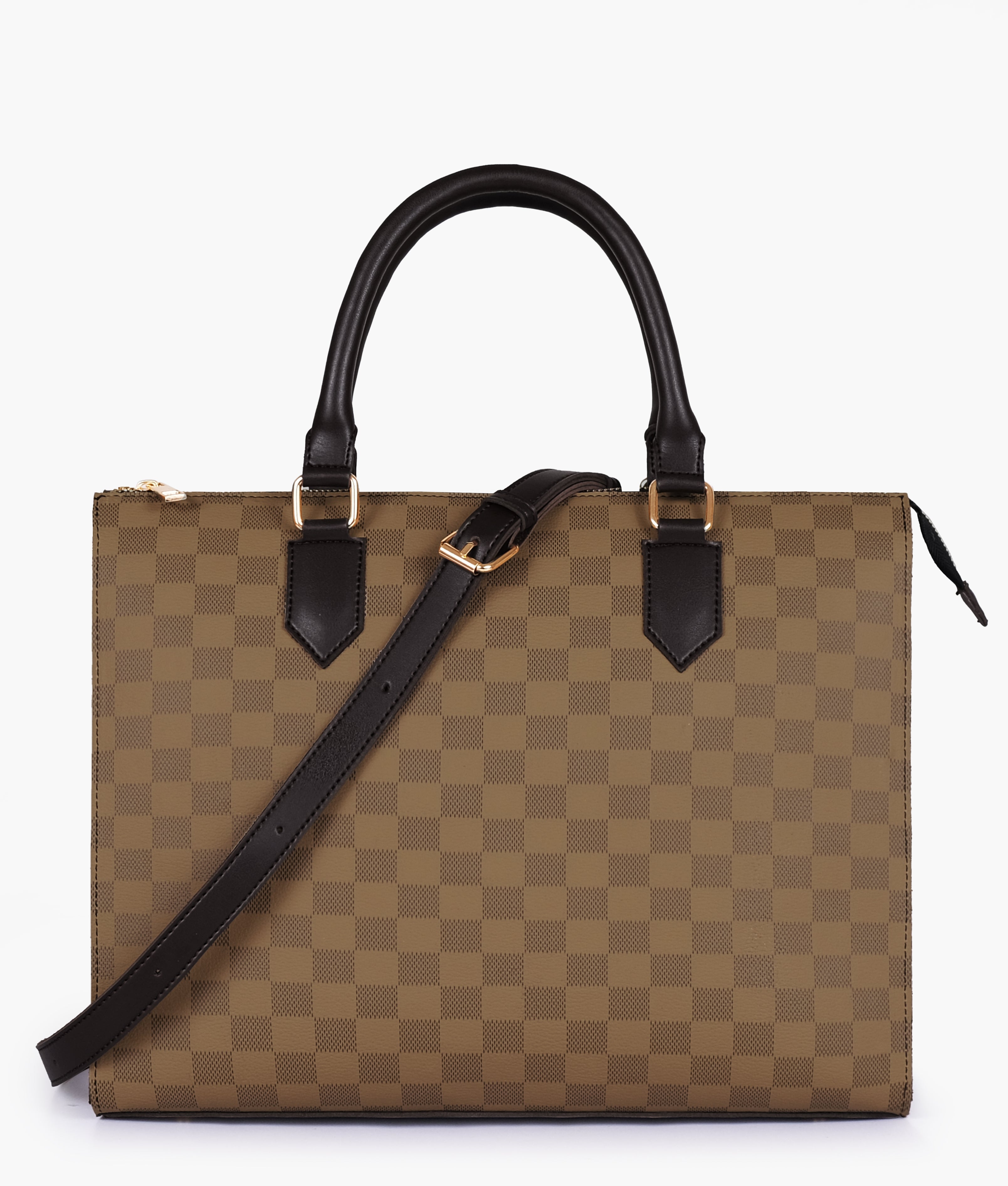 RTW Creation - Brown checkered on-the-go handbag