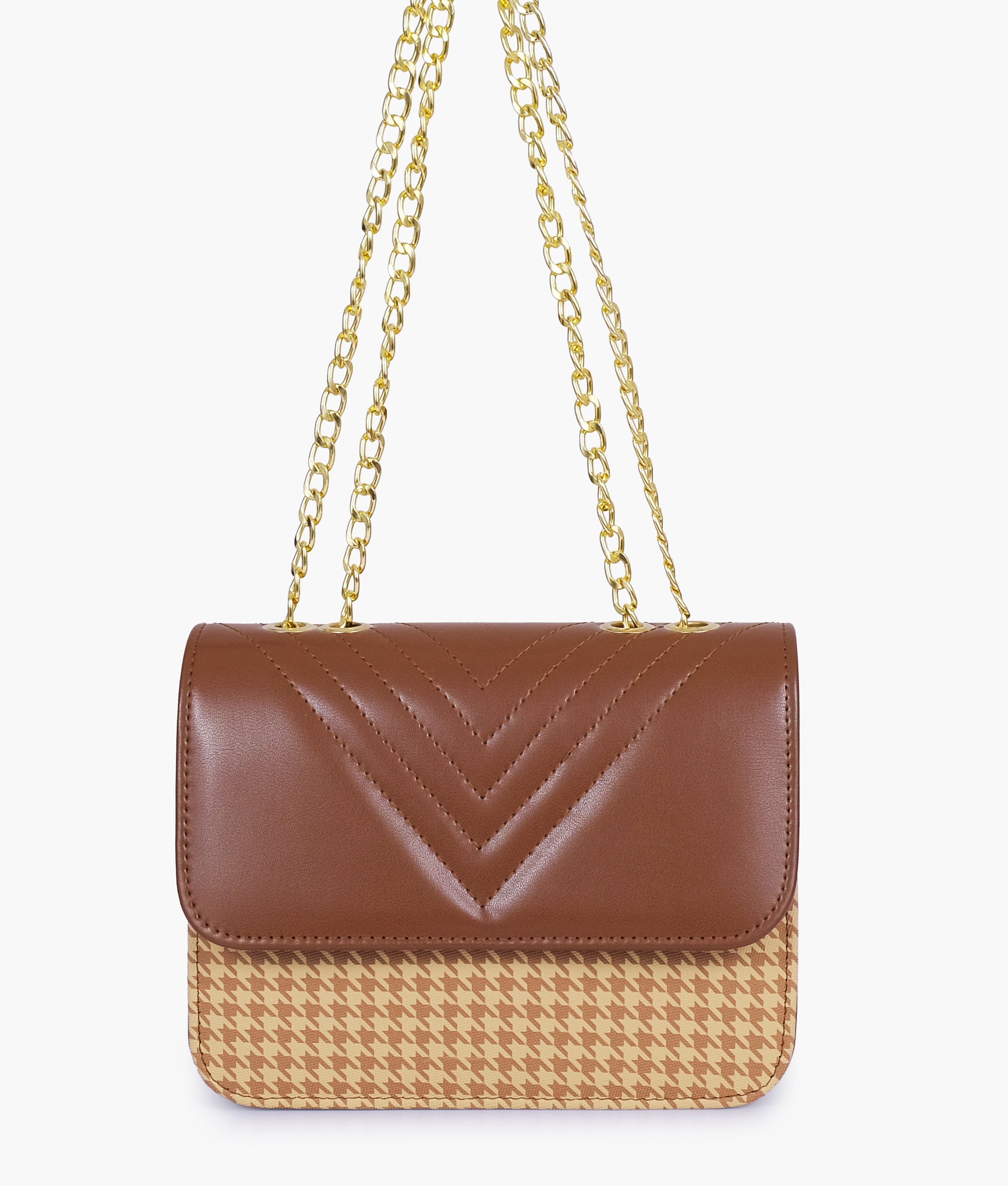 RTW Creation - Brown houndstooth chain cross-body bag
