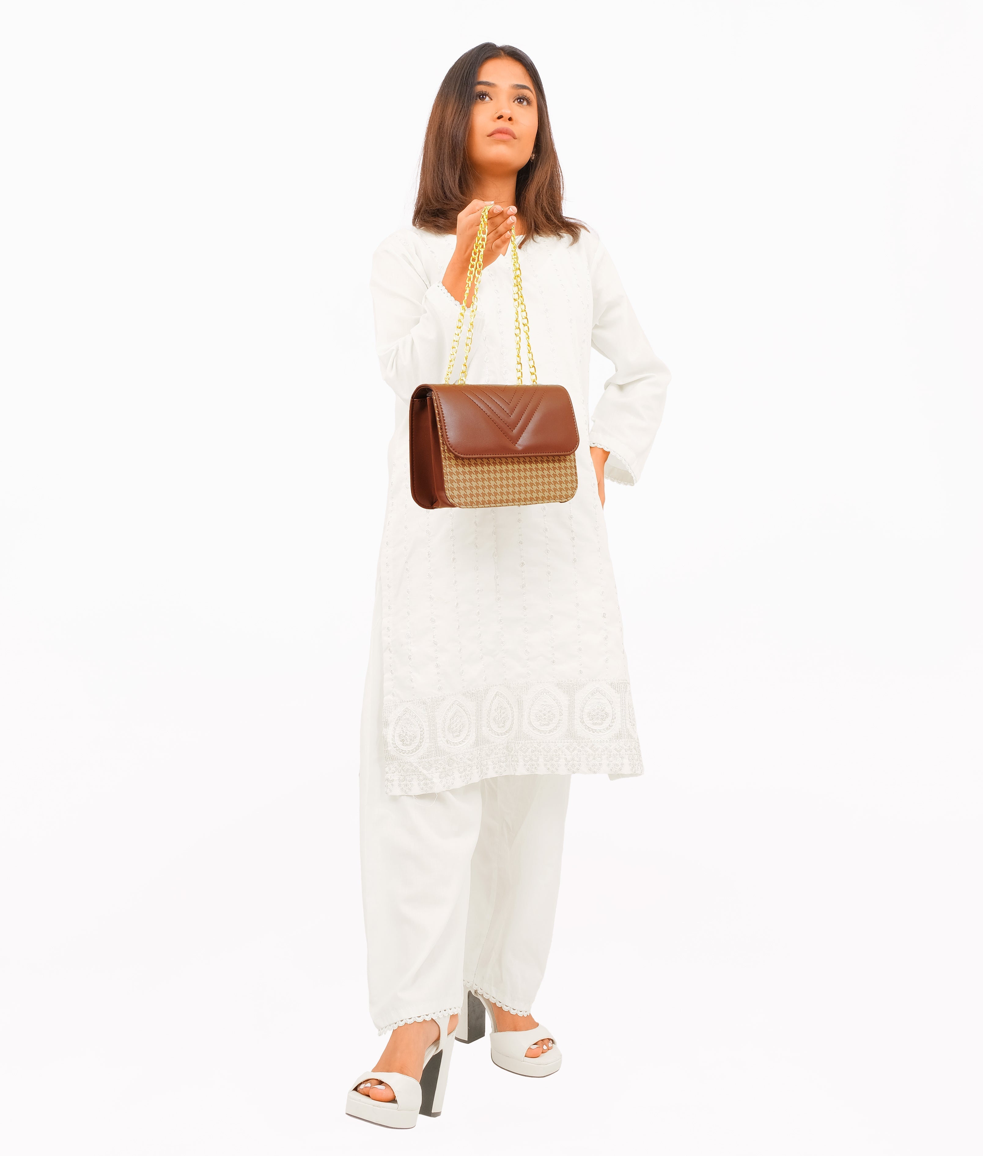 RTW Creation - Brown houndstooth chain cross-body bag