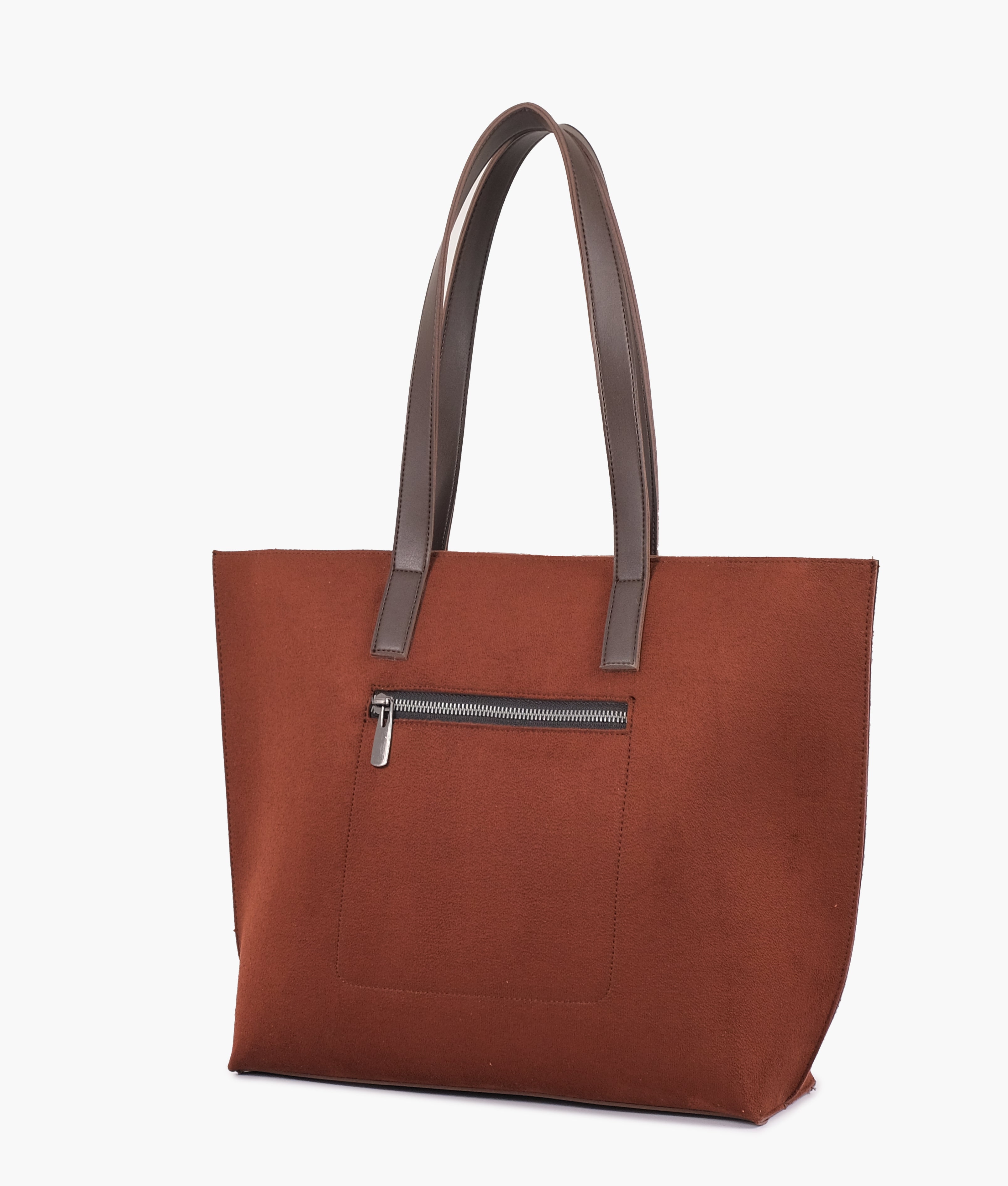 RTW Creation - Dark brown suede long handle tote bag