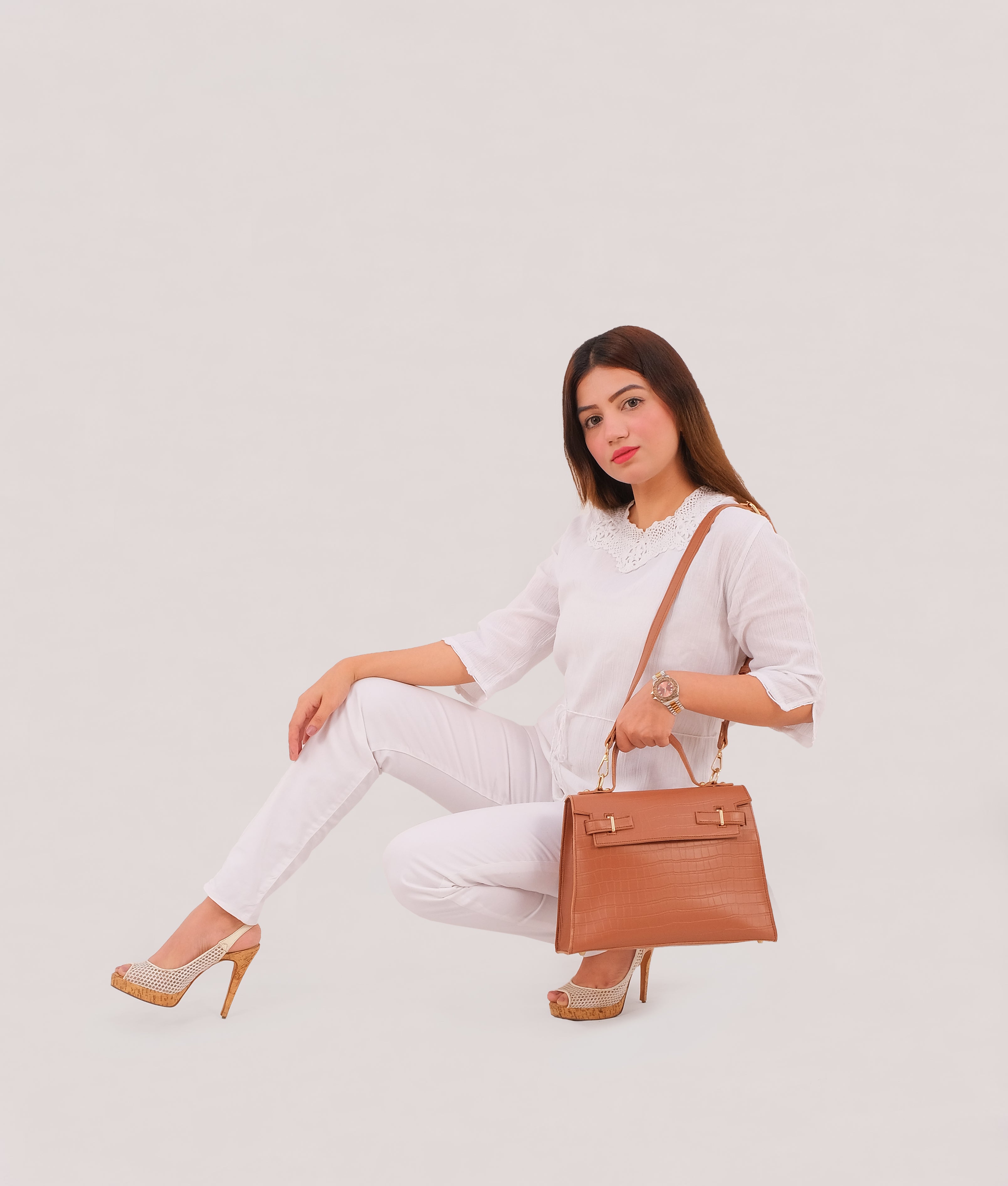 RTW Creation - Brown top-handle crocodile mini bag