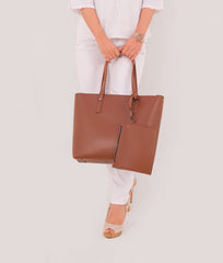 RTW Creation - Brown tote bag with detachable pouch