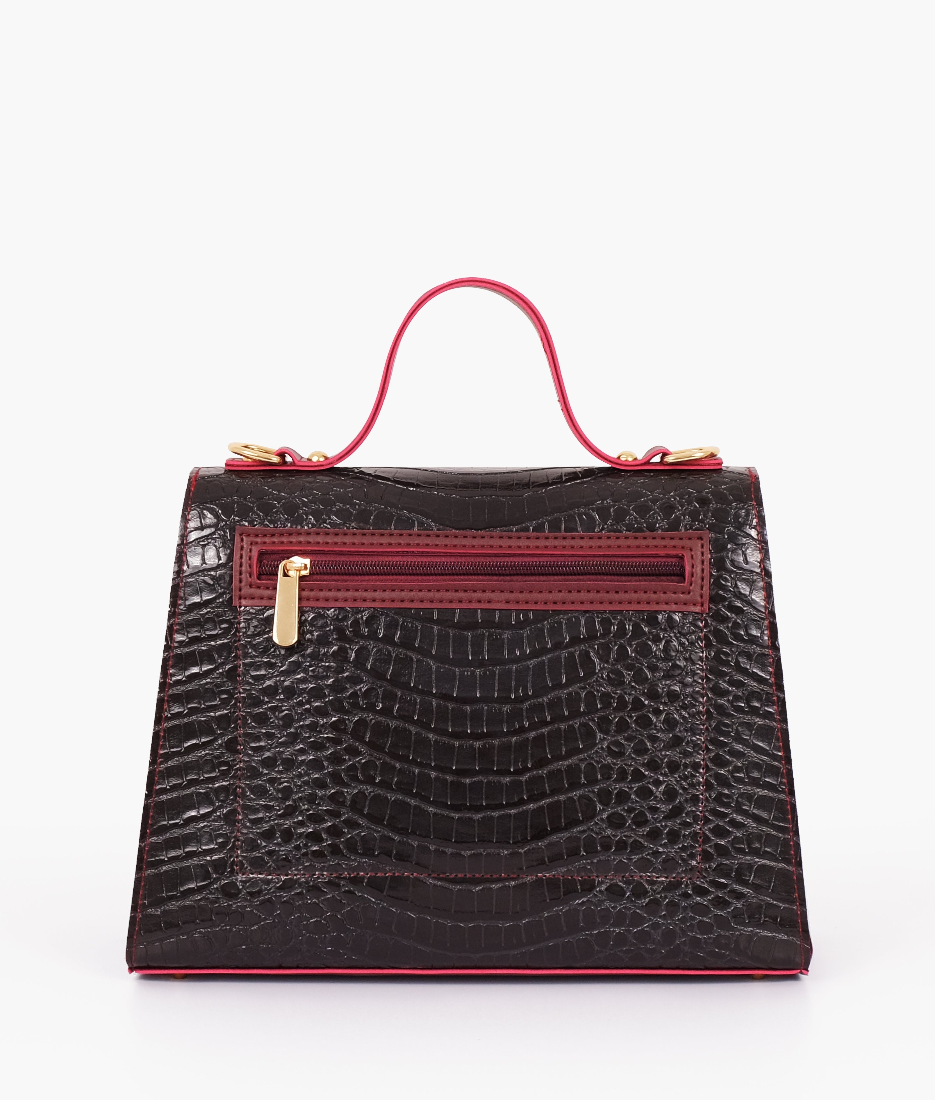 RTW Creation - Burgundy and black crocodile cross-body bag with top-handle