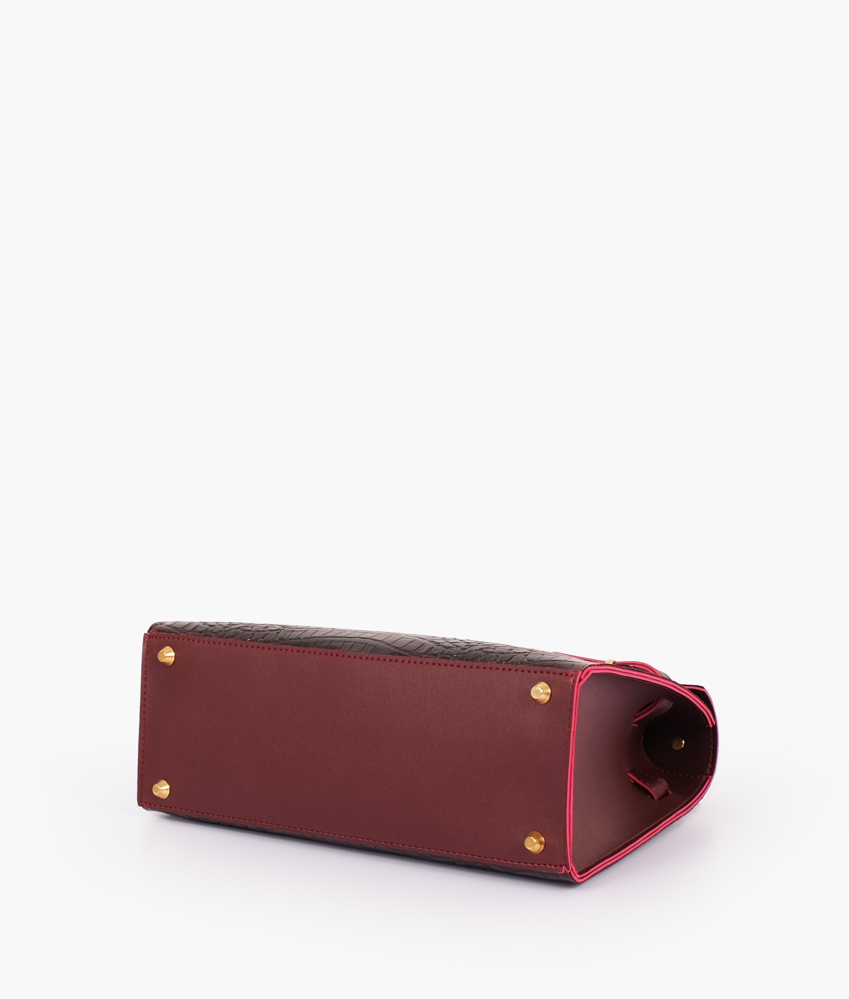 RTW Creation - Burgundy and black crocodile cross-body bag with top-handle