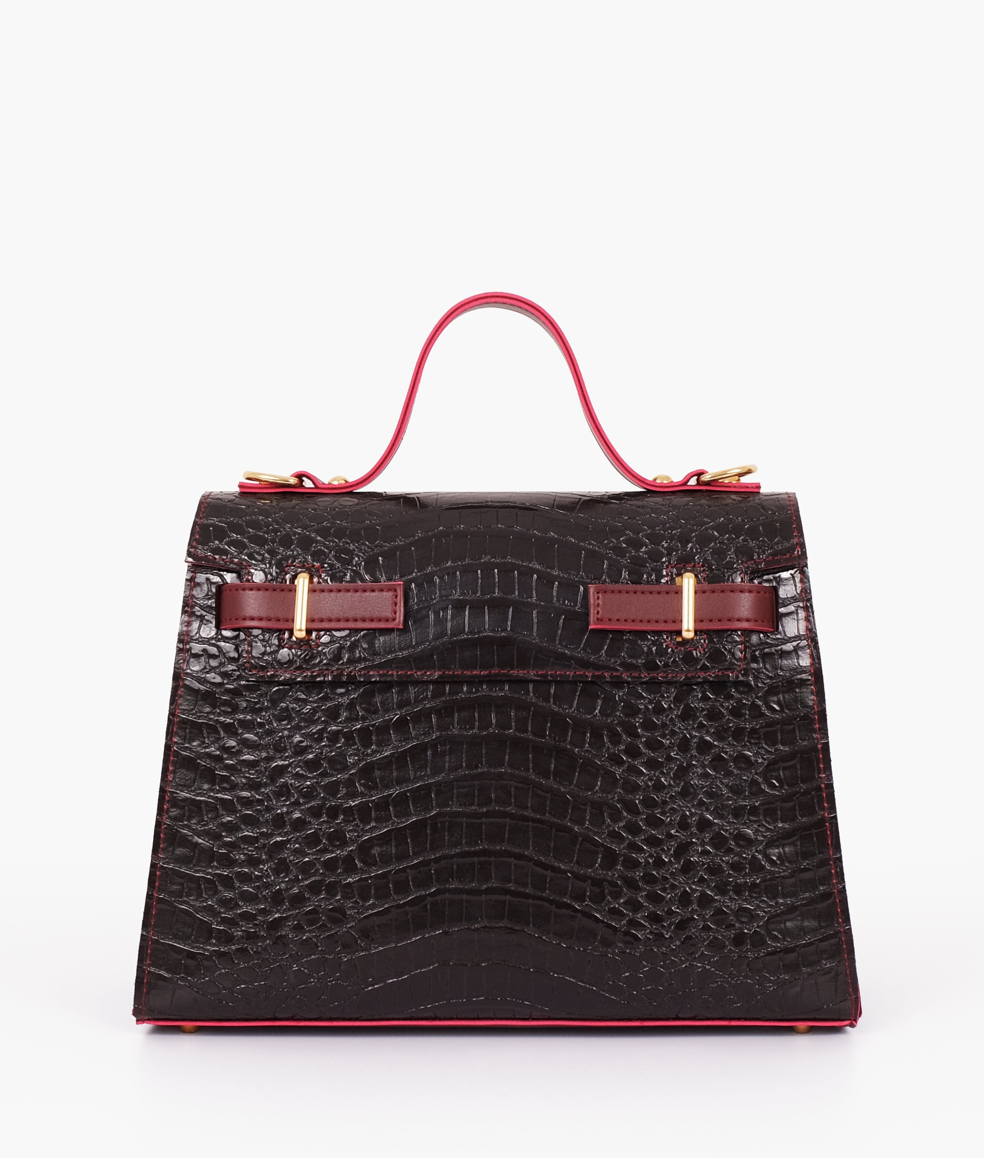 RTW Creation - Burgundy and black crocodile cross-body bag with top-handle