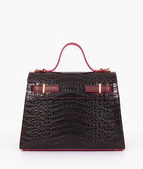 RTW Creation - Burgundy and black crocodile cross-body bag with top-handle