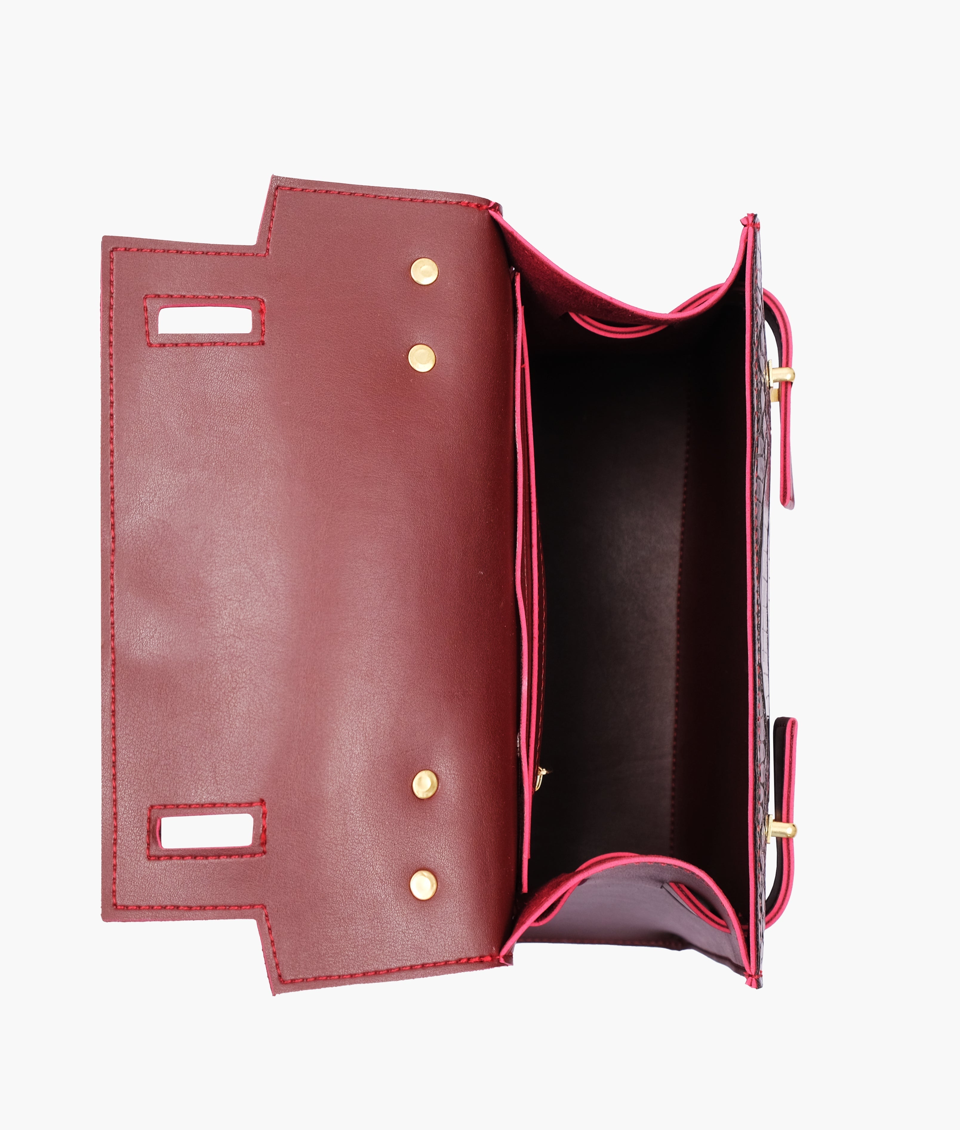 RTW Creation - Burgundy and black crocodile cross-body bag with top-handle